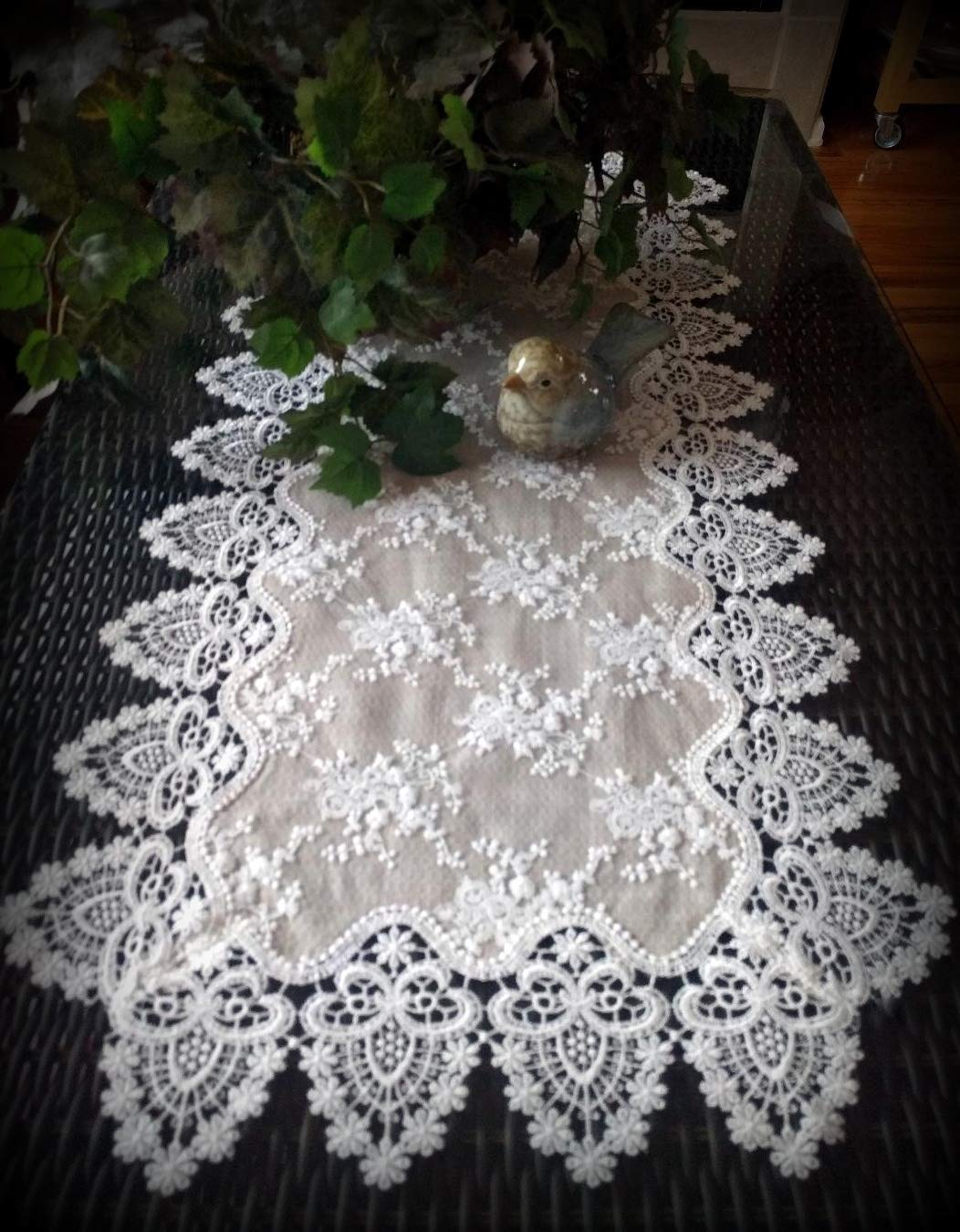Giovanni Lace Dresser Scarf & Table Runner - 56 Inch Burlap Doily in Neutral Tones (Taupe/Antique Ivory) - Victorian Style Home Decor for Dressers, Dining Tables & Wedding Centerpieces