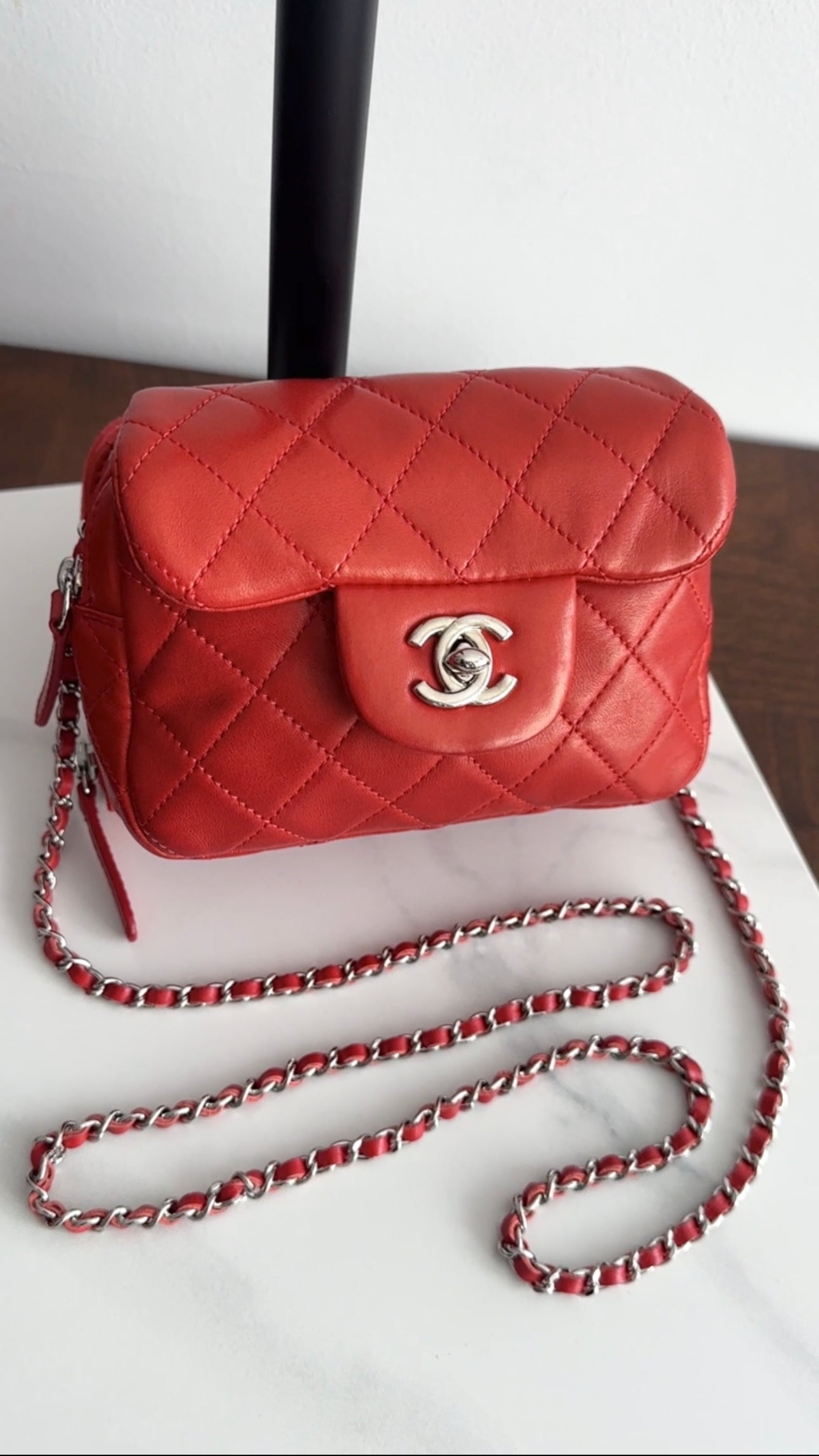 Chanel Red Lambskin Mini Flap Wallet on Chain Crossbody Bag for Women | Luxury Designer WOC Purse with Gold-Tone Hardware | Perfect for Evening Parties, Date Nights & Special Occasions