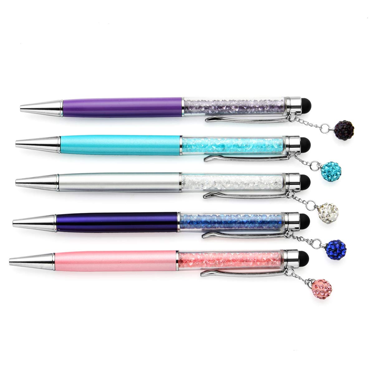 10 Pack Personalized Bling Ballpoint Pen Stylus with Dangling Crystal Charm - Engraved Thank You Gift Pen, Fun Novelty School Pen with Touchscreen Stylus Tip (Assorted Colors) - Perfect for Office, School, Gifts & Touchscreen Devices