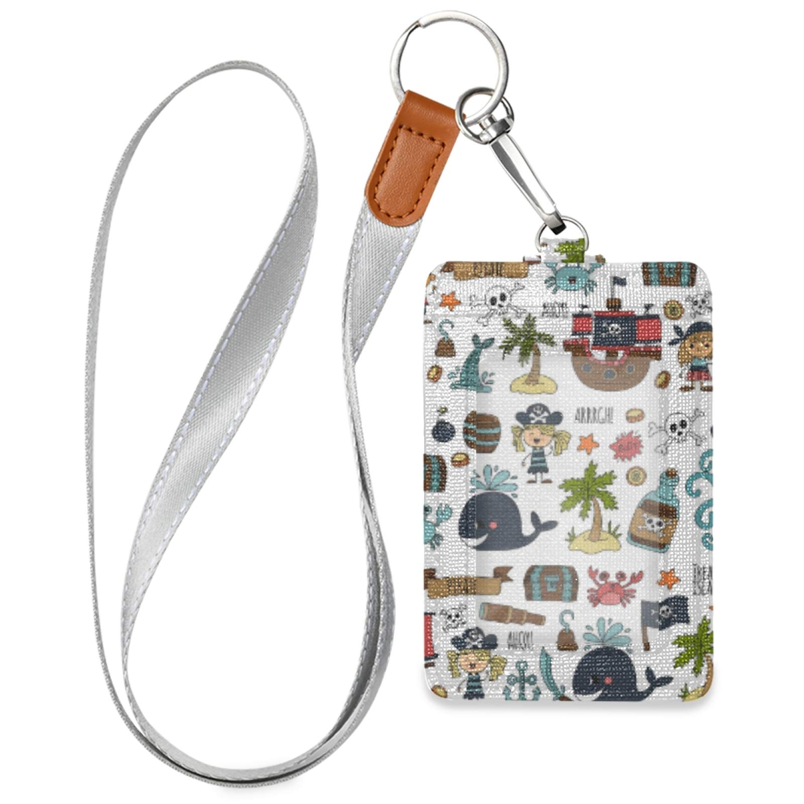 Pirate Themed Leather ID Badge Holder with Lanyard - Office & School Use