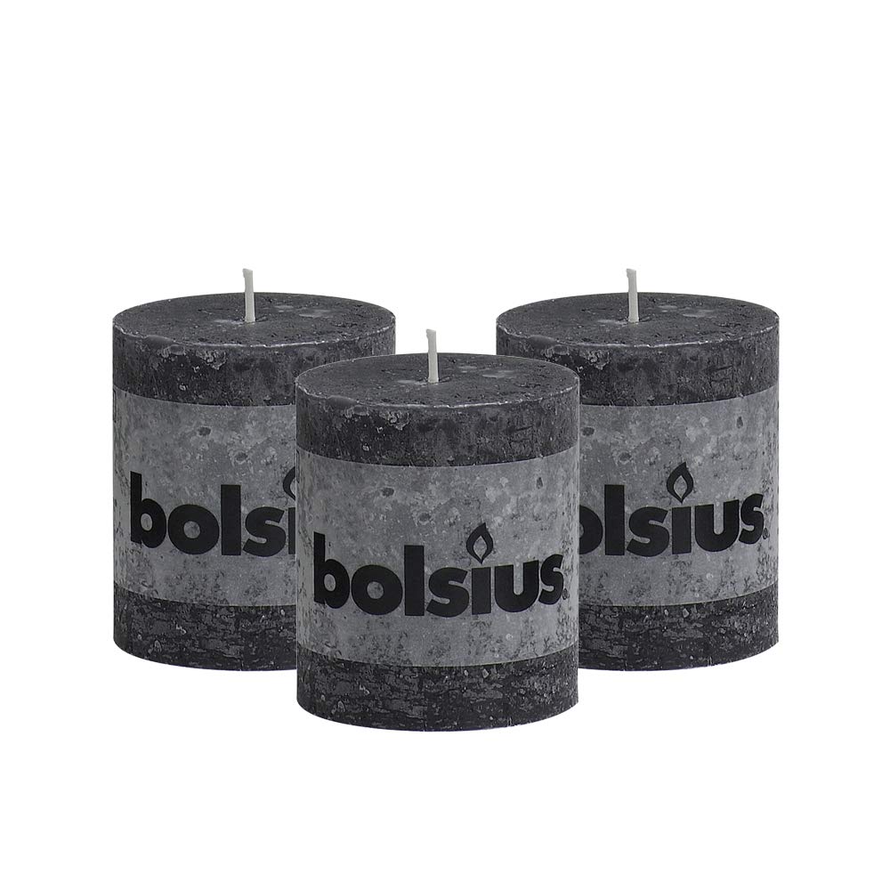 BOLSIUS Rustic Anthracite Unscented Pillar Candles Set of 3 - 2.75