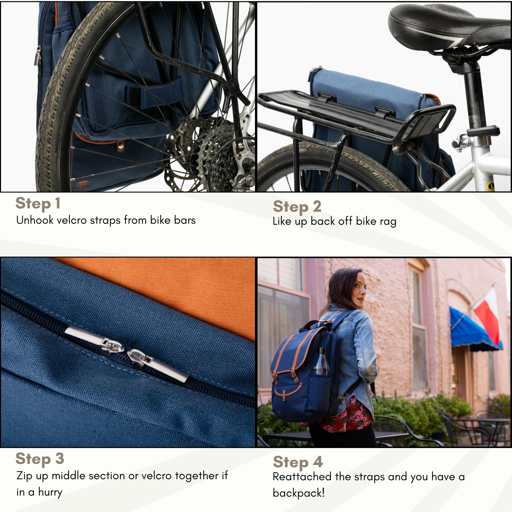 Waterproof Bike Backpack with Laptop Compartment - Convertible Double Pannier Cycling Bag for Commuters, 17.3L Rear Rack Bicycle Backpack for Men & Women - Perfect for Cycling to Work, School or Outdoor Adventures (Blue)