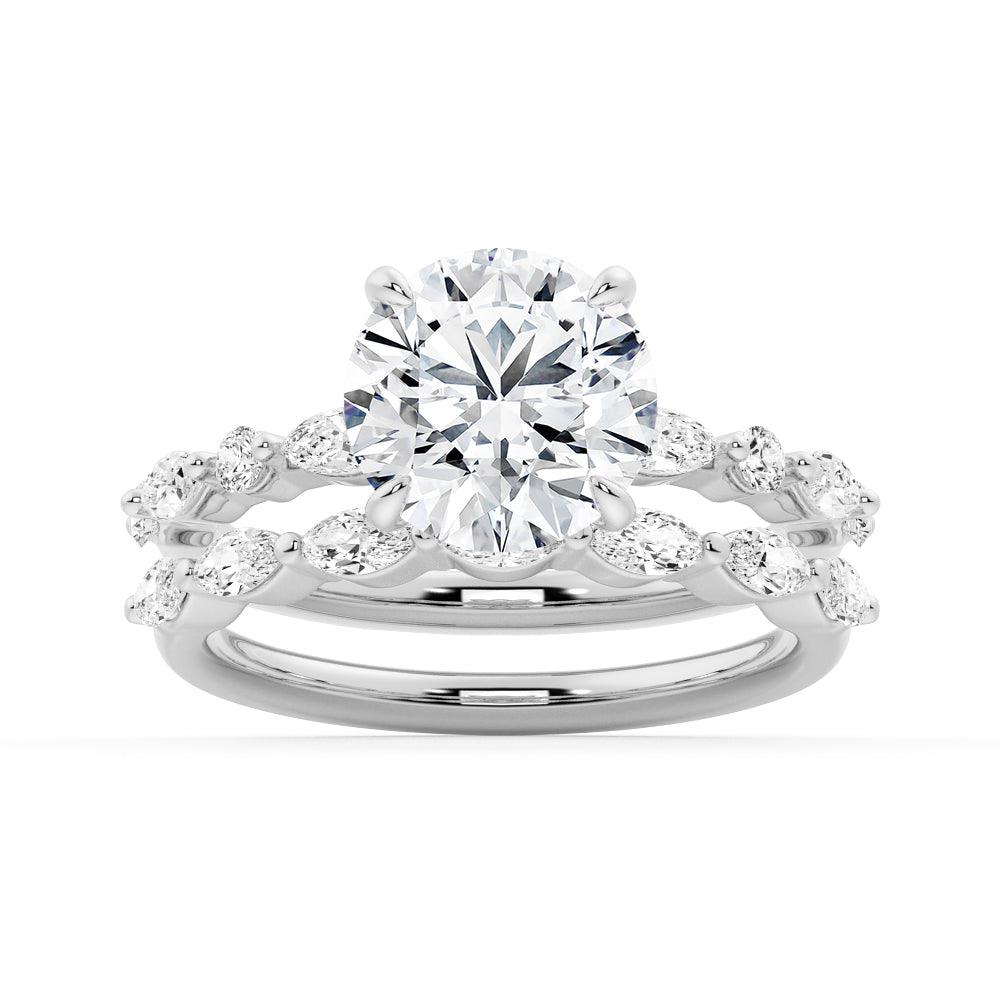 Exquisite Round Cut Diamond Engagement Ring with Marquise Accent Stones - Perfect for Proposals, Anniversaries & Bridal Jewelry