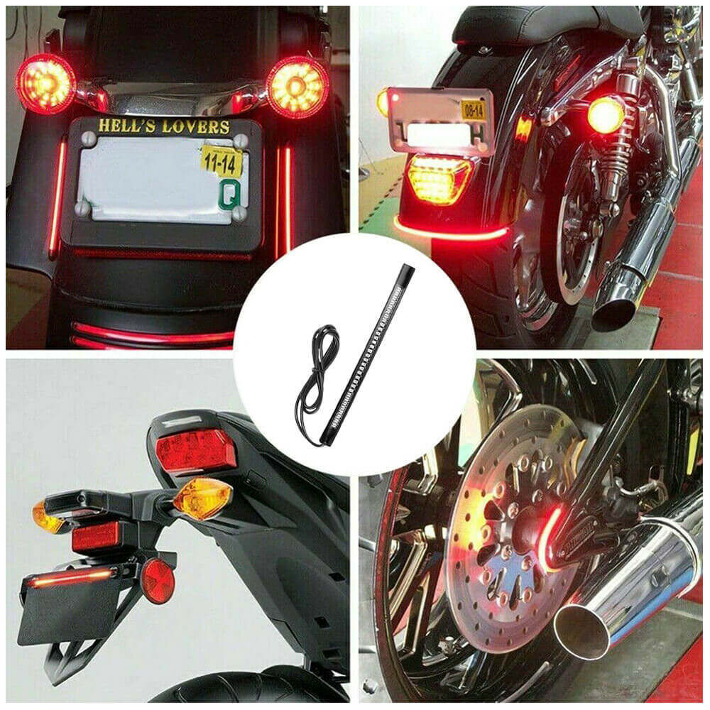 Universal Motorcycle LED Strip Lights - 2pcs All-in-One Tail Brake Stop Turn Signal Lights for Enhanced Safety & Style | Perfect for Night Riding & Custom Bike Builds