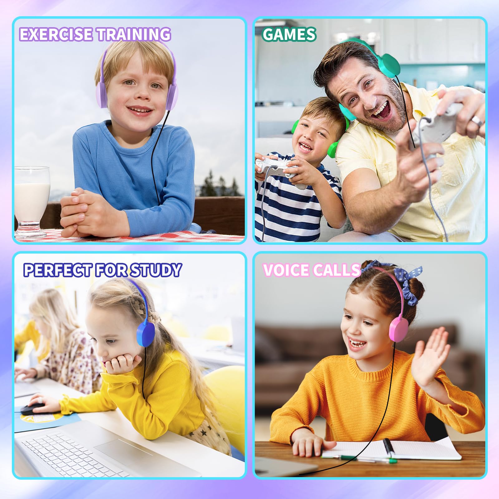 Bulk Headphones 5 Pack - Durable Multi-Color Classroom Headphones for Students, Teens & Adults | School Use, Online Learning & Study Sessions