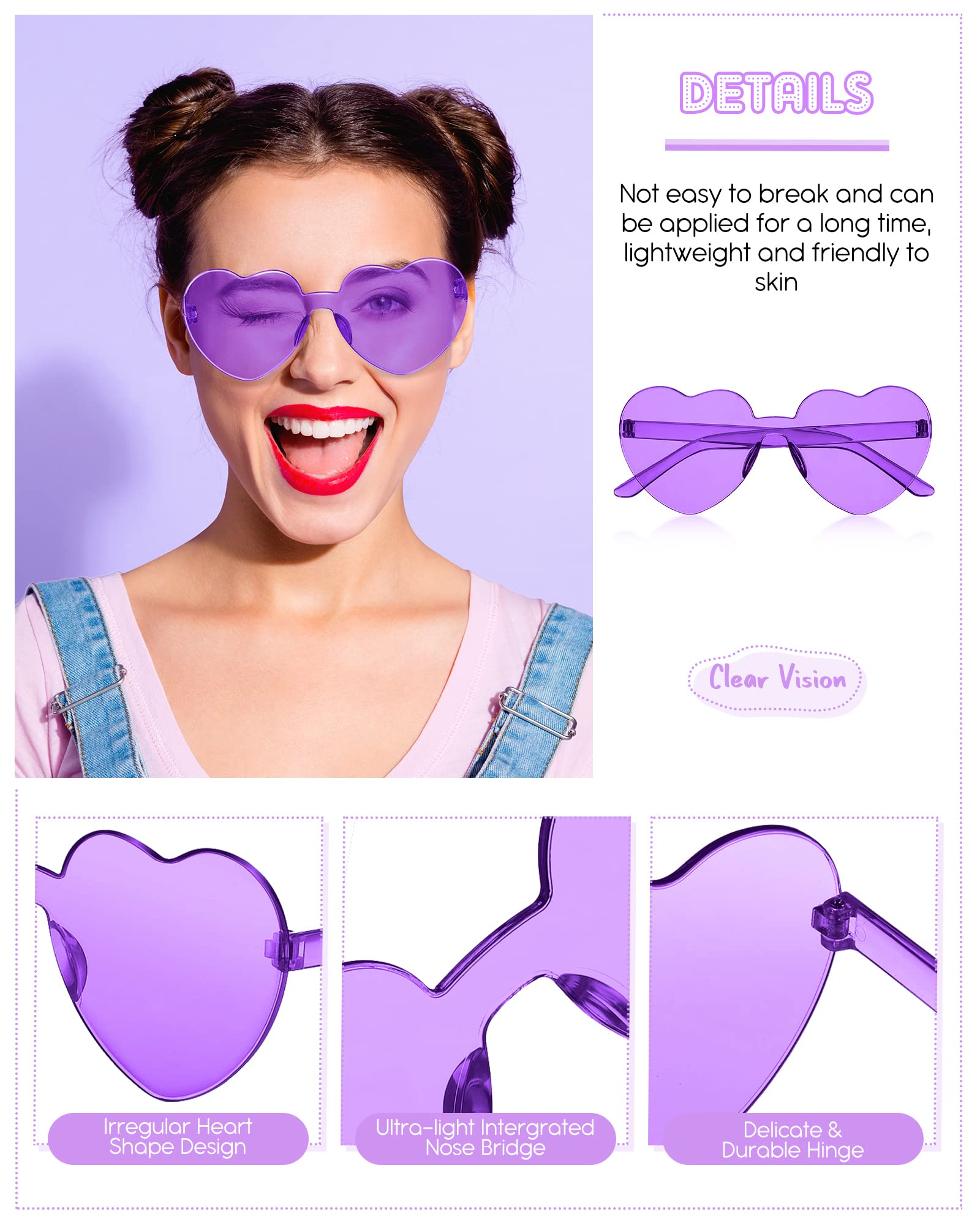 Colzzy 16-Pack Heart-Shaped Sunglasses - Bulk Purple Party Sunglasses for Women, Witch Birthday Accessories & Costume Eyewear - Perfect for Halloween, Bachelorette Parties & Themed Events