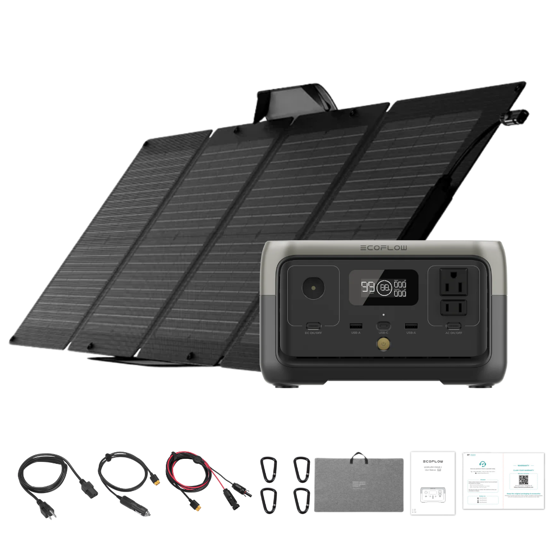 EcoFlow RIVER 2 Portable Power Station with 110W Solar Panel - Solar Generator for Camping, RV, Emergency Backup & Off-Grid Power Supply