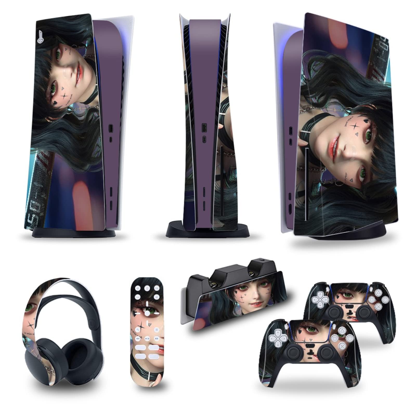 Langardirect 5-in-1 Full Set Skin Decal for PS5 Console (Disk/Digital Edition) - Vinyl Sticker Cover for PS5 Controller, Charging Station, Headset & Media Remote - Perfect for Gaming Setup & Console Protection