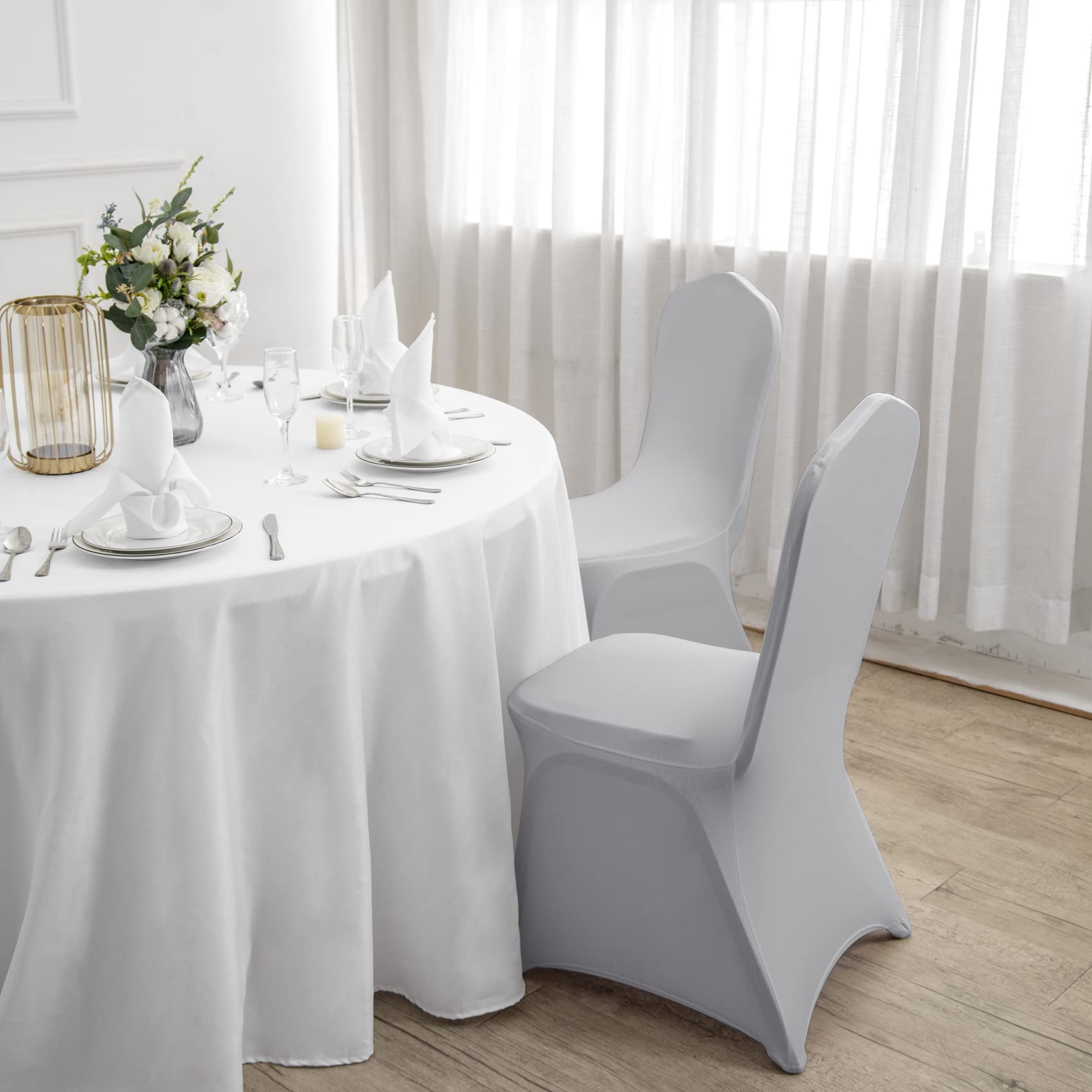 12PCS Spandex Stretch Chair Covers - Washable Removable Slipcovers for Living Room, Party, Banquet, Wedding & Hotel Events (Silver) | Perfect for Home Decor, Event Planning & Furniture Protection