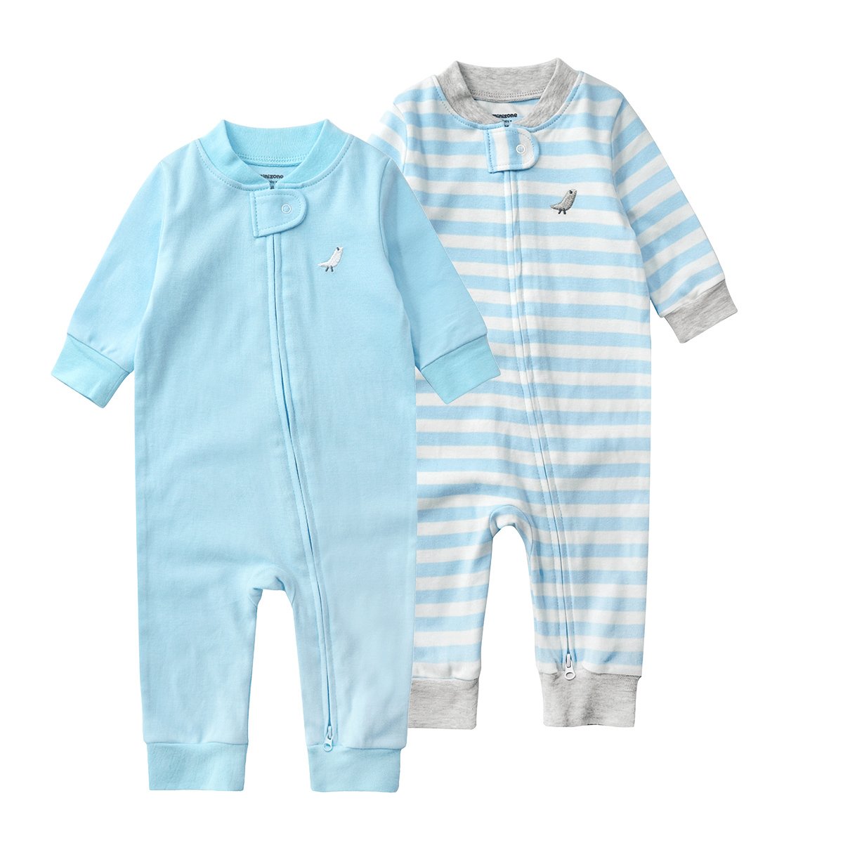 Teach Leanbh Baby 2-Pack 100% Cotton Romper Jumpsuits with Two-Way Zipper - Long Sleeve Footless Sleep and Play Outfits for Newborns & Infants | Perfect for Daycare, Playtime & Comfortable Sleep