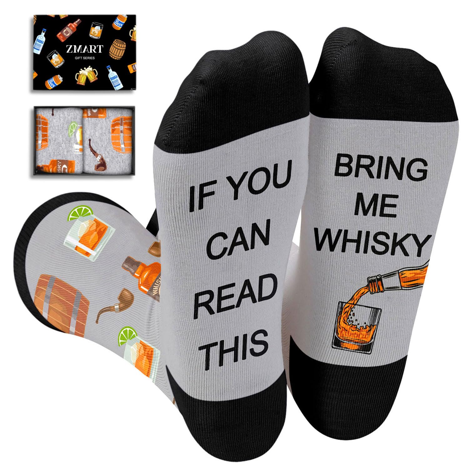 Zmart Funny Beer & Whiskey Socks for Men - Novelty Drinking Gifts for Beer Lovers & Whiskey Enthusiasts | Perfect for Parties, Gag Gifts & Casual Wear