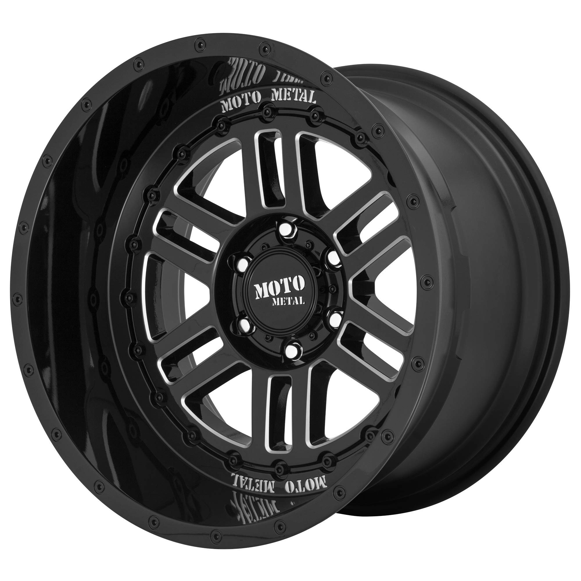 MOTO METAL DEEP SIX 20x12 Gloss Black Milled Wheels - 5x127 Bolt Pattern -44mm Offset | Premium Truck & SUV Rims for Off-Road & Custom Builds