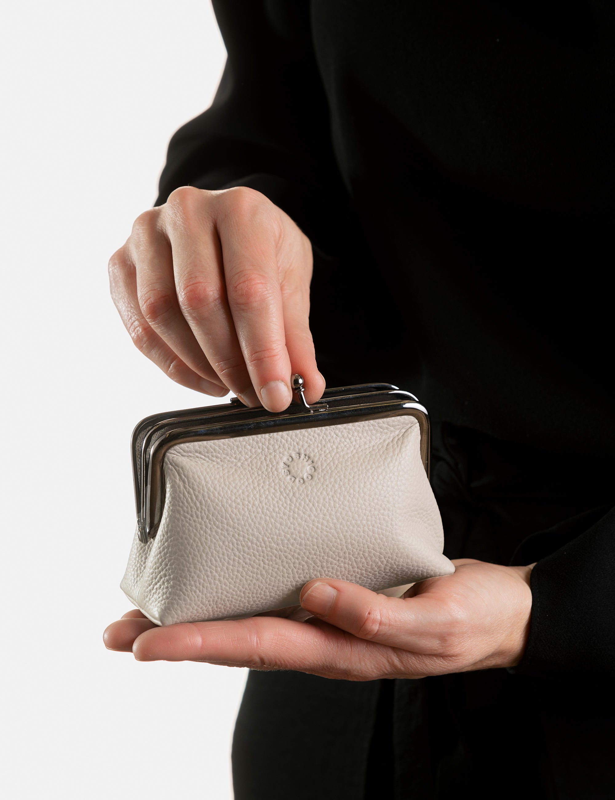 Stylish Warm Grey Leather Aubrey Frame Purse - Elegant Crossbody Bag for Women, Perfect for Work, Date Night & Travel