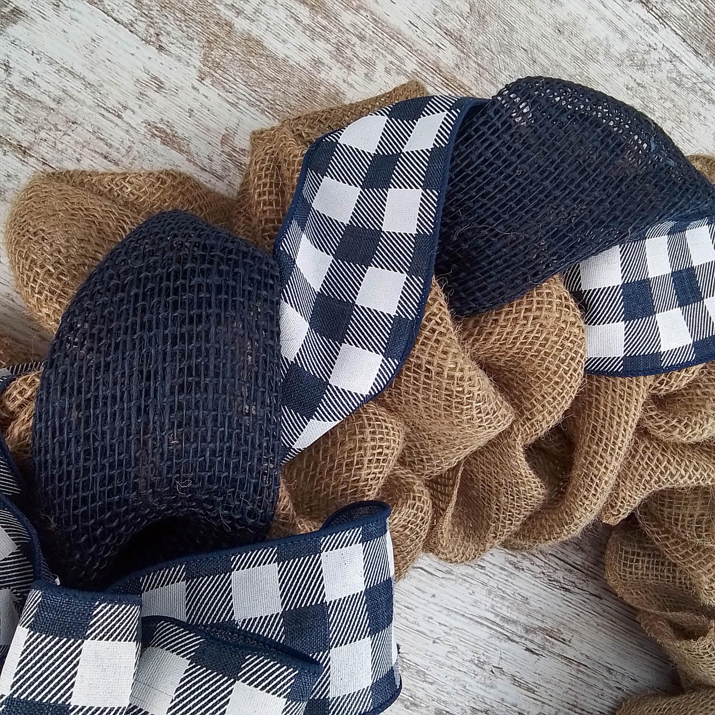Buffalo Check Burlap Wreath for Front Door - Navy Blue & White Year Round Decor - Perfect Gift for Mom, Christmas, Thanksgiving & Home Entryway Decorations