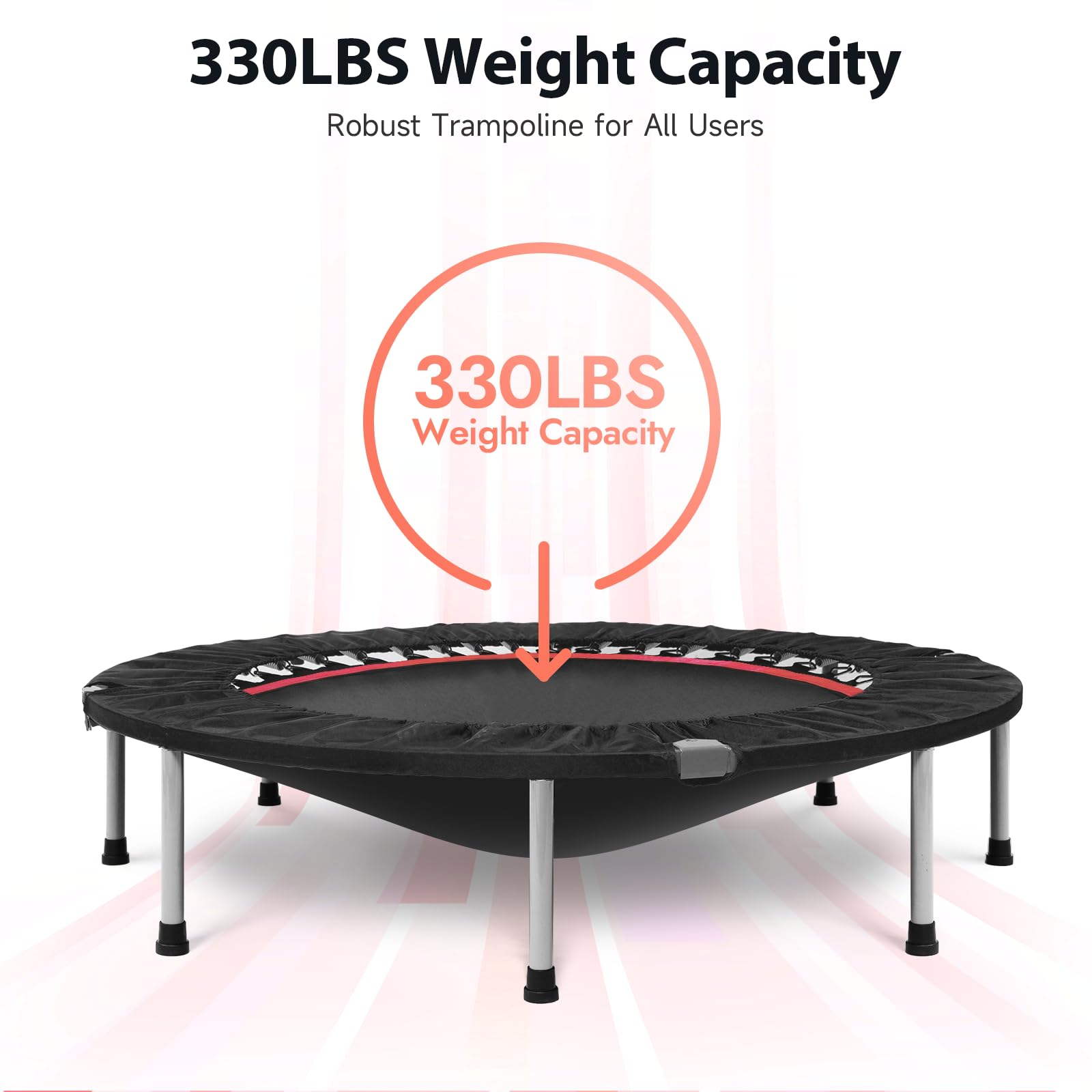 BCAN 40/48 Inch Foldable Mini Trampoline for Adults - 330/440 lbs Weight Capacity, Adjustable Foam Handle Fitness Rebounder - Indoor & Outdoor Exercise Equipment for Home Gym, Garden Workout, Cardio Training