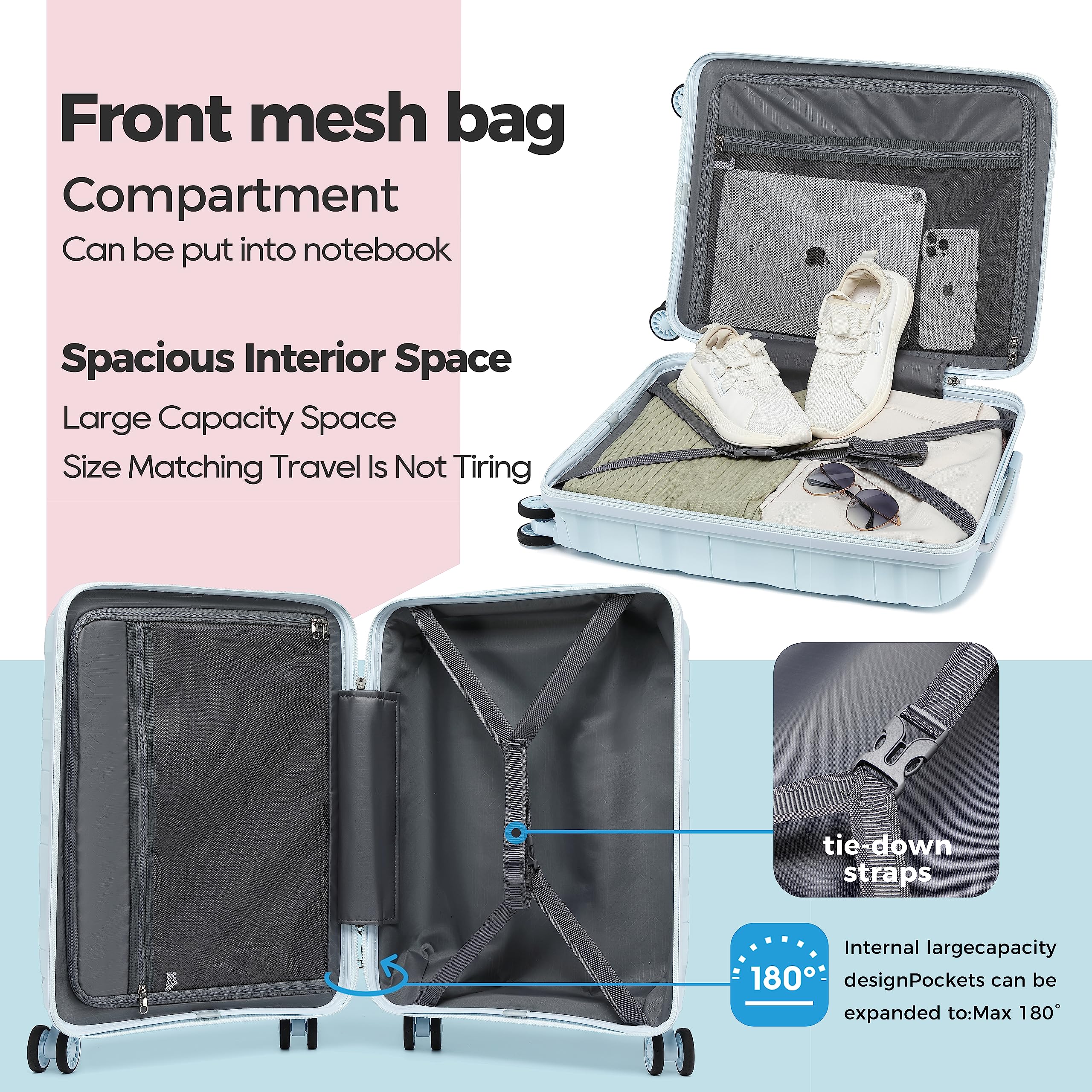 Melalenia Expandable PP Hard Shell Carry On Suitcase Set with Spinner Wheels & TSA Lock - 22x14x9 Inch Airline Approved Luggage for Business Travel & Vacation