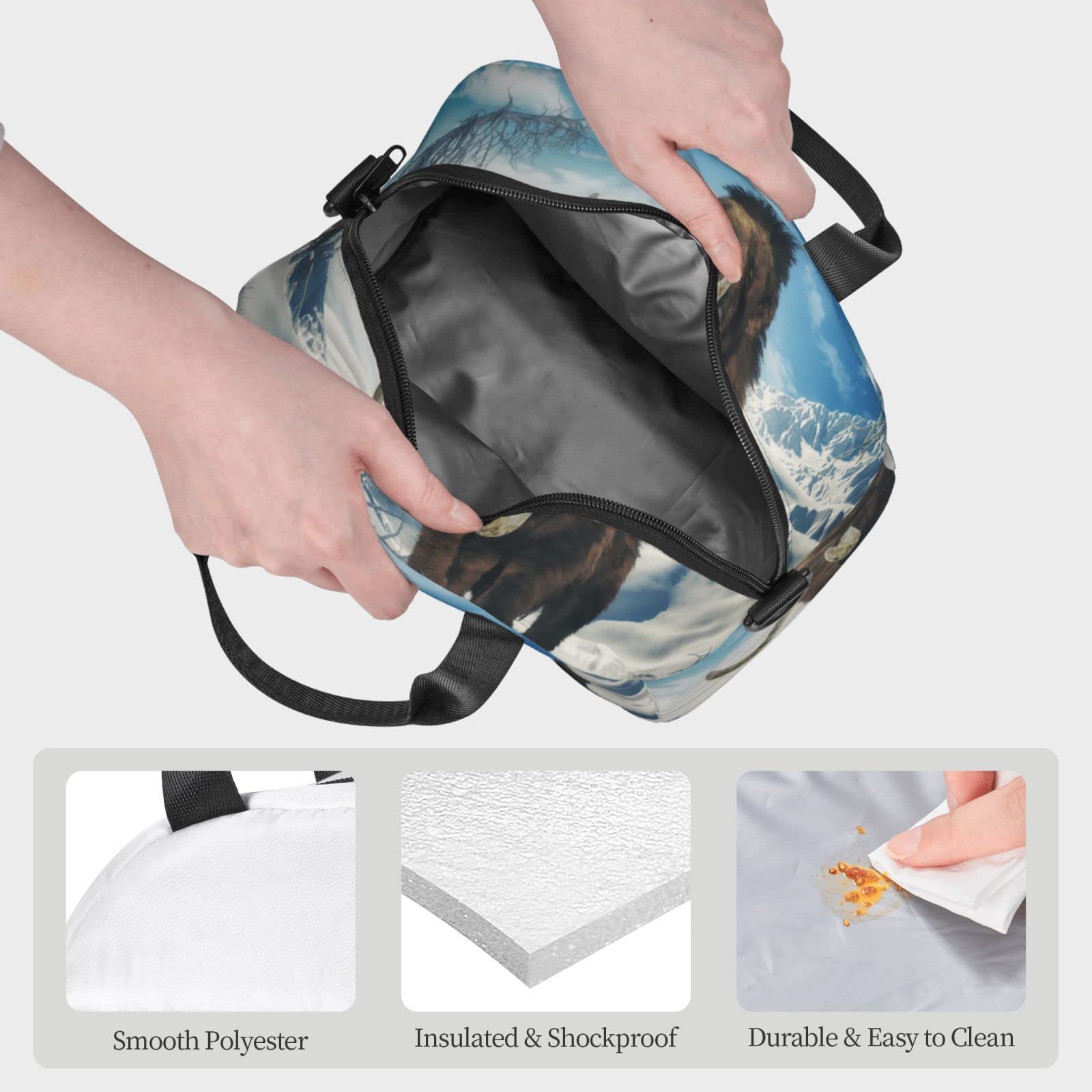 Reusable Insulated Lunch Bag for Women & Men - Mammoth On Ice Stylish Lunch Tote with Adjustable Shoulder Strap | Perfect for Work, School, Picnics & Outdoor Activities