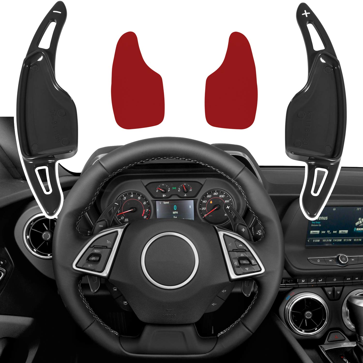 Black Aluminum Steering Wheel Paddle Shifter Extension Cover Trim - Interior Accessories for 2014-2019 Chevrolet Corvette C7 & 2016-2021 Camaro - Enhance Driving Experience & Sporty Look
