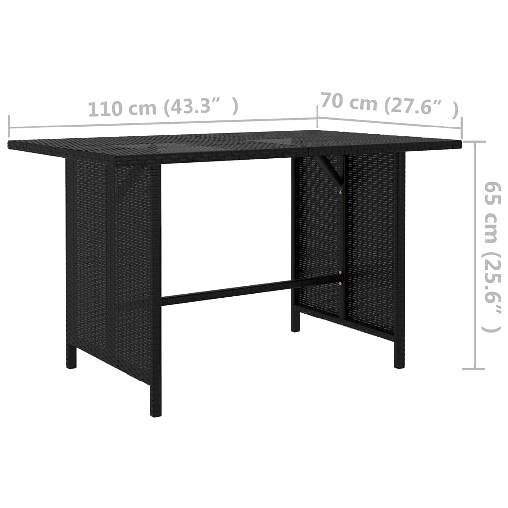 Weather-Resistant Black Poly Rattan Outdoor Dining Table Set 43.3