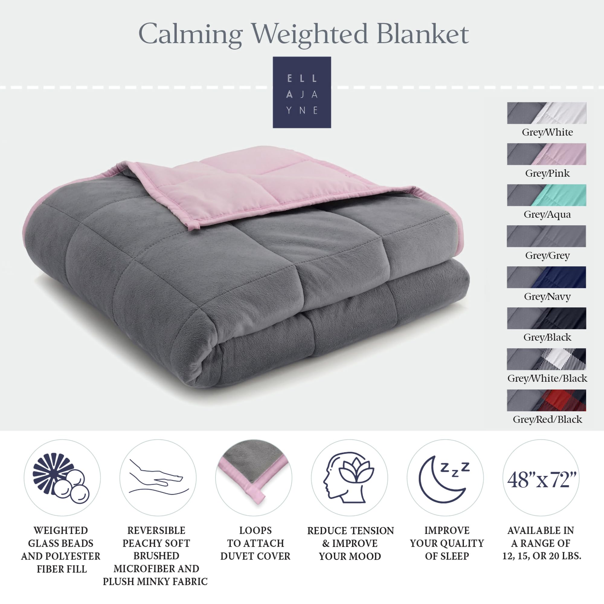 Luxury Reversible Weighted Blanket for Adults - 12lb Heavy Blanket (Queen/King/Twin Size) | Stress Relief & Better Sleep | Perfect for Anxiety, Insomnia & Relaxation - Soft Pink