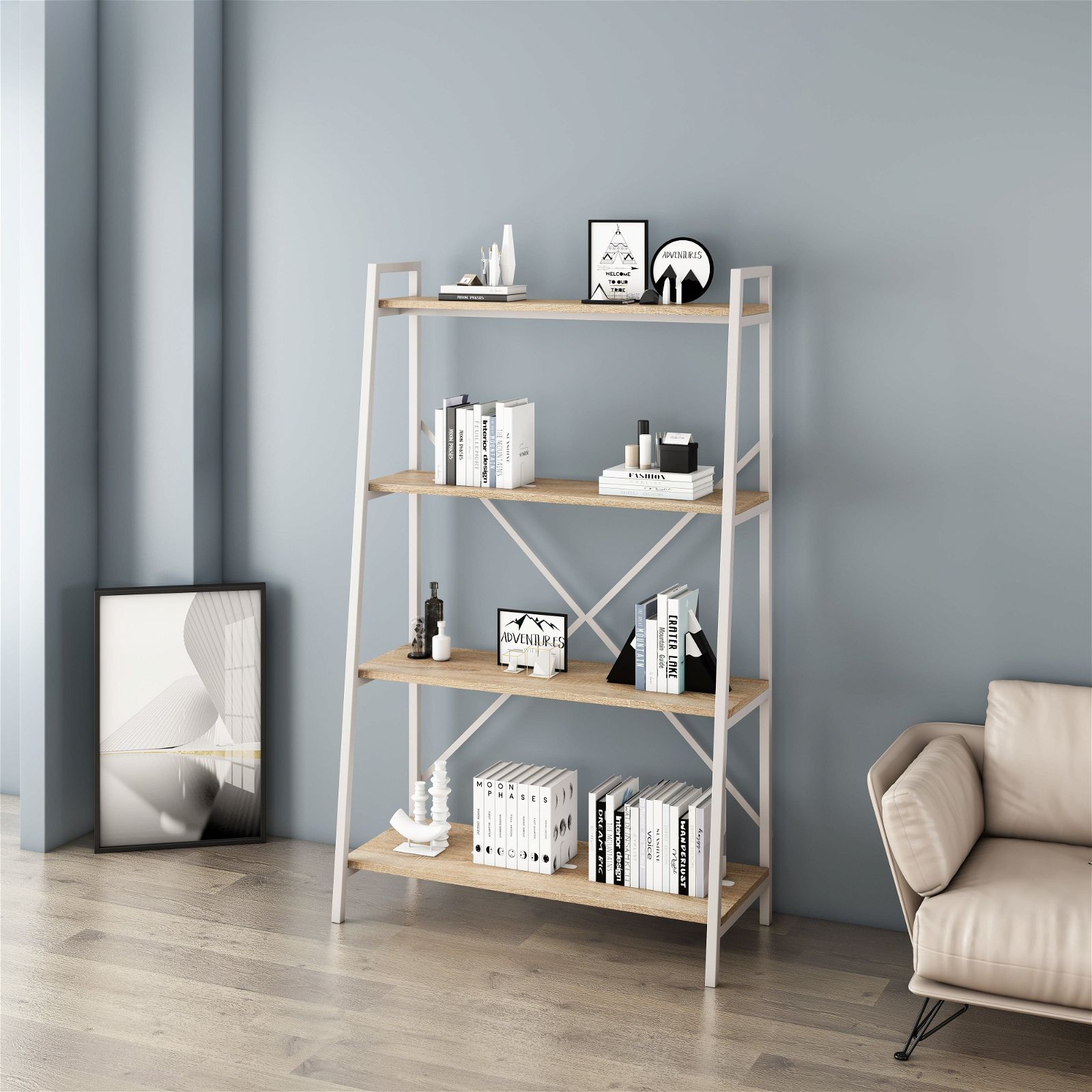 Workzone ASPECT 1300 Oak Bookcase - Modern Wood Bookshelf for Living Room, Office & Library Storage - Perfect for Organizing Books, Decor & Display Items