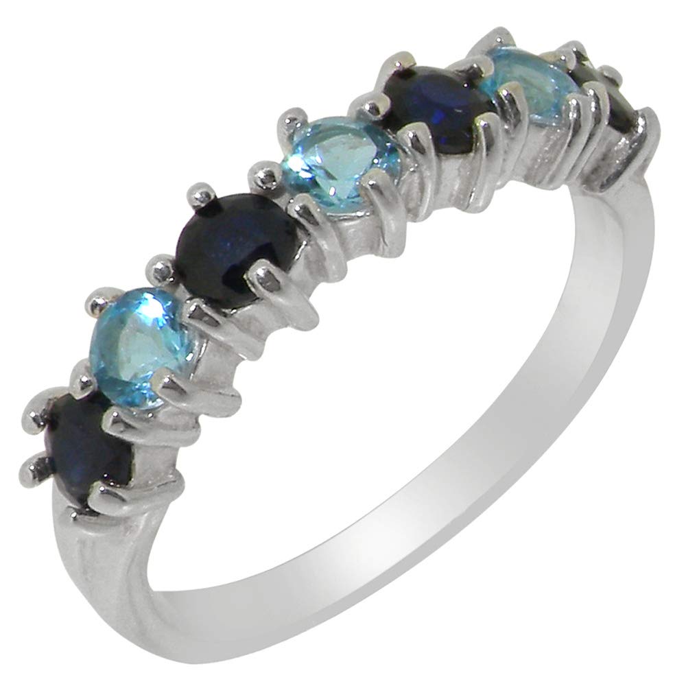 10k White Gold Genuine Blue Topaz & Sapphire Women's Eternity Ring - Elegant Wedding Band, Anniversary Gift for Her - Perfect for Bridal Jewelry, Valentine's Day & Special Occasions