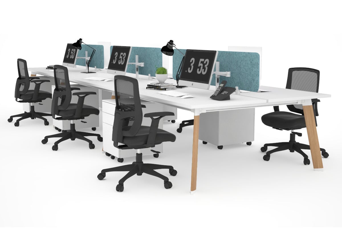 6-Person Wooden Workstation with Cable Management - 1800L x 800W Switch Office Desk for Team Collaboration | Perfect for Open Office Spaces & Coworking Environments