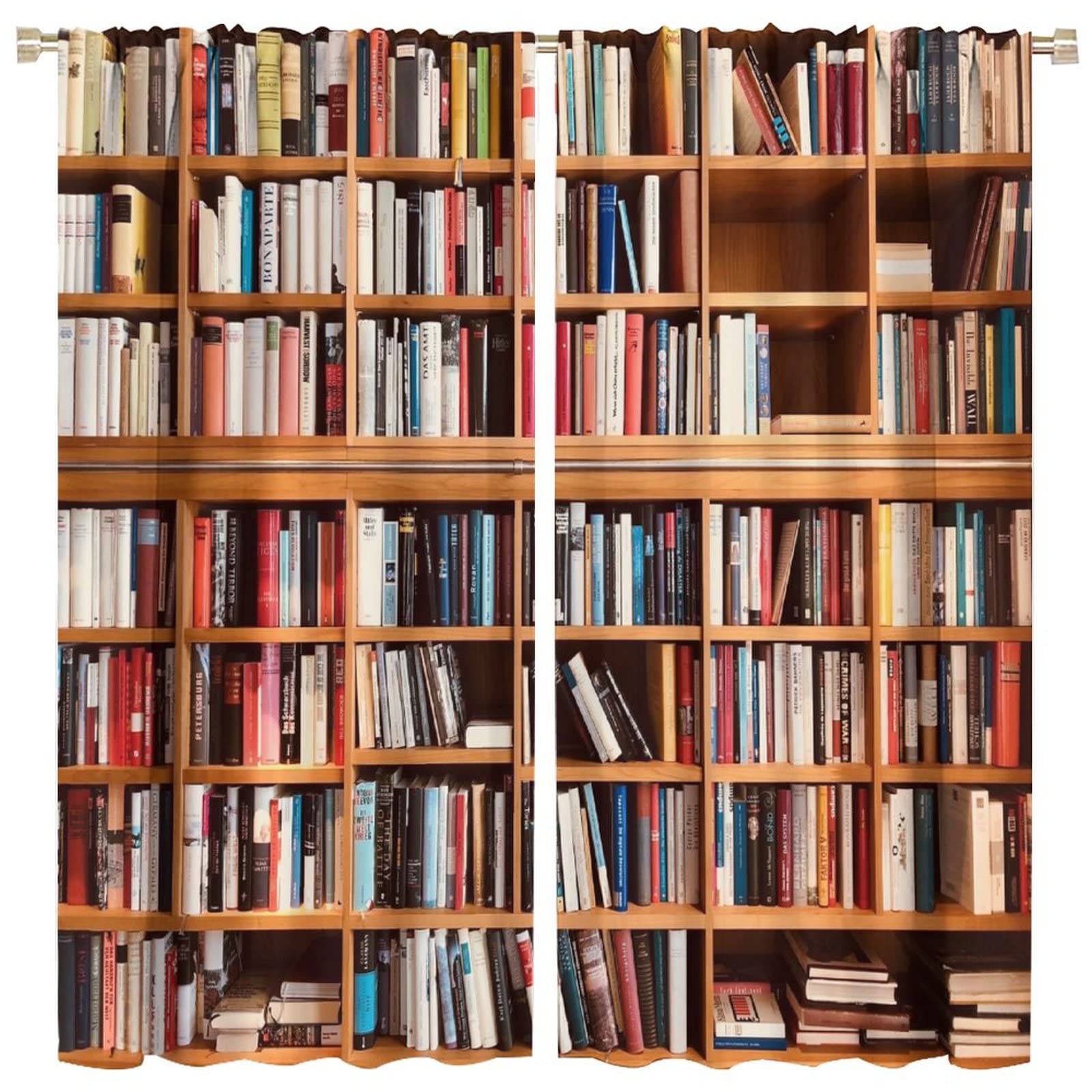 Brown Bookcase Print Curtains Set of 2 Panels - Literature Themed Window Drapes with Bookshelf Design for Living Room, Bedroom, Kitchen (52x84 Inches) | Perfect for Home Library Decor & Reading Nook Ambiance