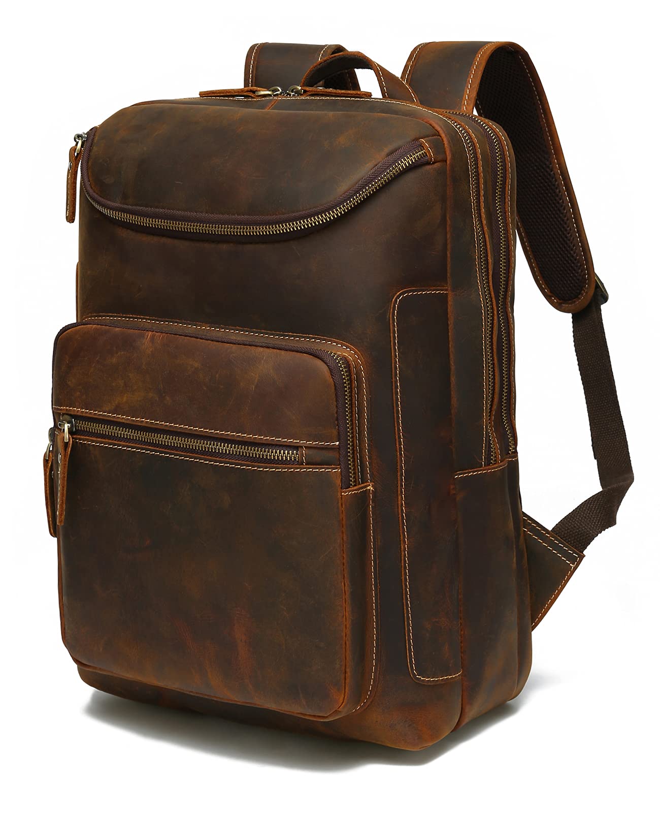 Lannsyne Vintage Genuine Leather 16 Inch Laptop Backpack for Men - Durable Hiking Travel Backpack, Waterproof Camping Rucksack - Perfect for Work, School, Outdoor Adventures & Daily Commute