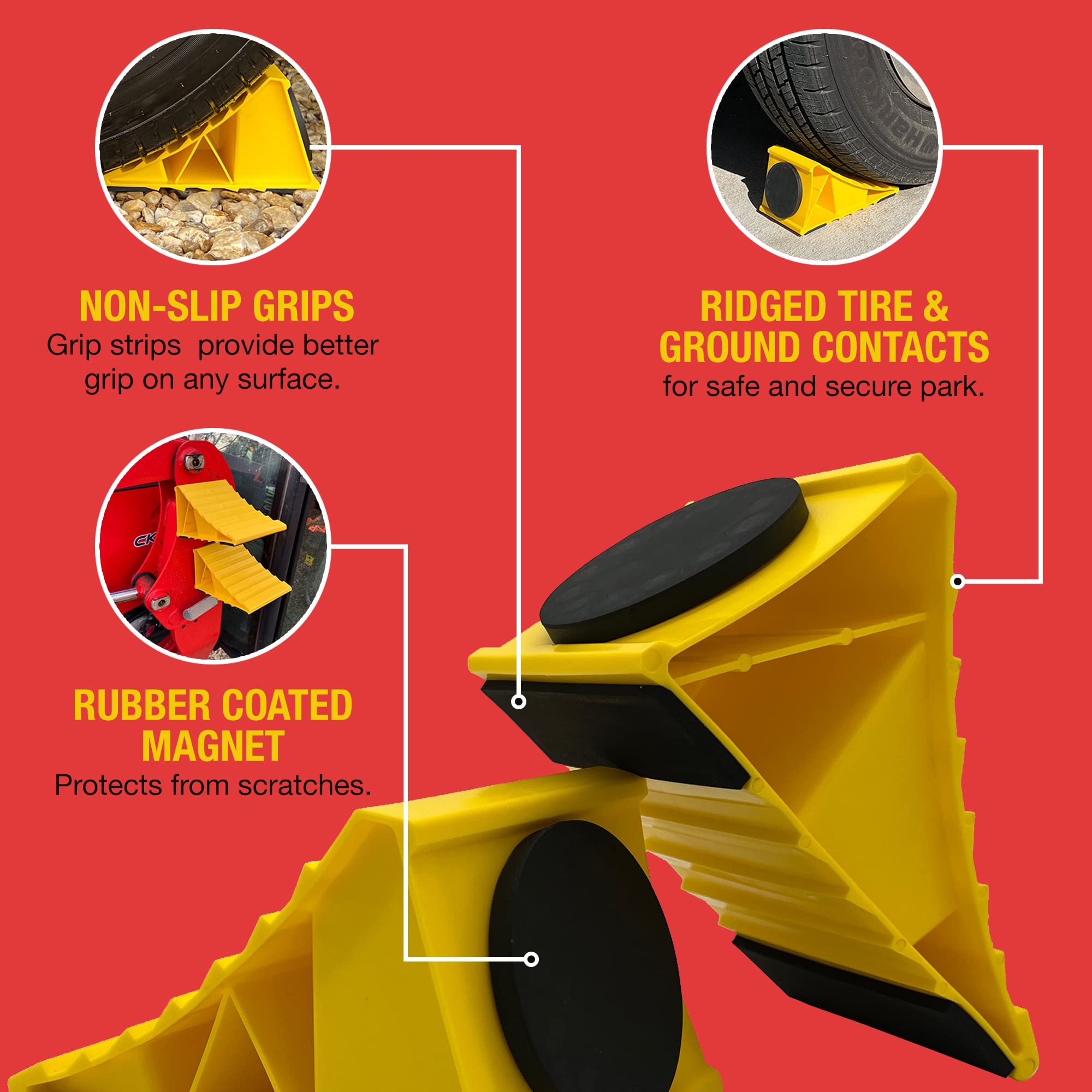 THD MagChocks Heavy Duty Magnetic Wheel Chocks for RV, Trailer & Camper - Secure Rubber Tire Chocks for Parking Safety (2 Pack) - Perfect for Camping, Boating & Outdoor Adventures