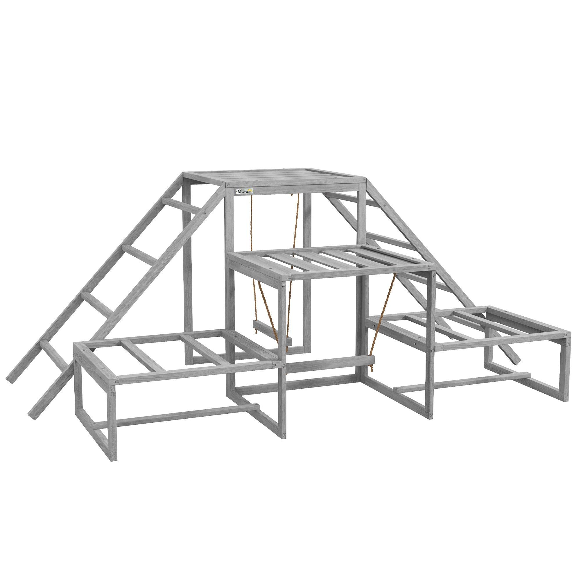 Chicken Swing Set for Coop - Poultry Toys with Wood Stand, Ladder & Platforms - Chicken Coop Accessories for 10-15 Chickens (Gray) - Perfect for Backyard Chicken Runs & Poultry Enrichment Activities