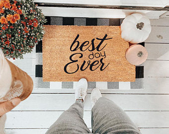 Best Day Ever Vinyl Back Coir Doormat - Durable & Non-Slip Welcome Mat for Front Door, Porch, Patio, and Home Decor