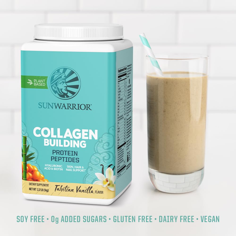 Sunwarrior Vegan Collagen Peptides Powder - Plant-Based Protein for Women with Hyaluronic Acid, Biotin & Vitamin C | Promotes Healthy Hair, Skin & Nails | Vanilla Flavored (40 Servings) | Perfect for Smoothies, Shakes & Post-Workout Recovery