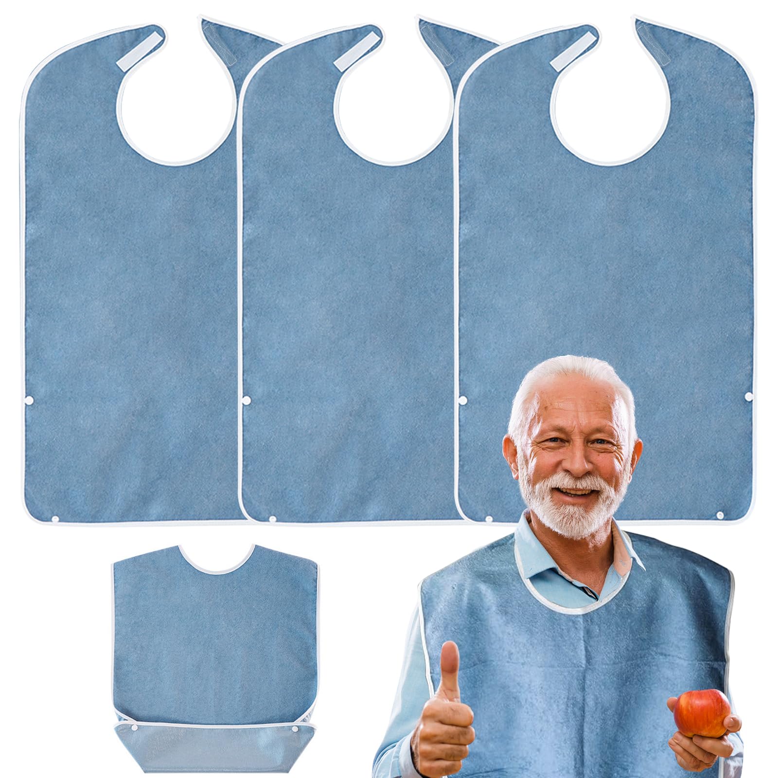 YushengTai Adult Bibs - Pack of 3 Reusable Waterproof Bibs with Crumb Catcher | Oil Resistant Clothing Protector for Elderly, Parents & Adults | Perfect for Mealtime, Nursing Care & Dining Out