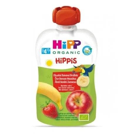 HiPP Organic Strawberry Banana Apple Puree - 100g Baby Food Pouch (Exp: 06/27/26) | Healthy Snack for Toddlers & On-the-Go Meals