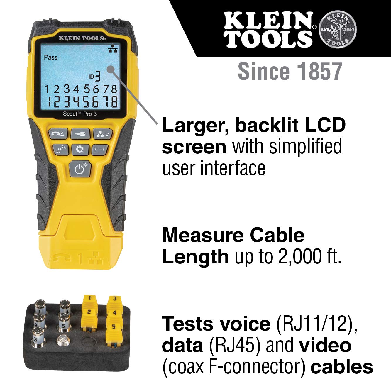 Klein Tools Professional Cable Tester & Data Cable Installation Kit - Network Cable Tester for Ethernet, Cat5, Cat6, RJ45 - Perfect for IT Technicians, Network Installations & Home Office Setup