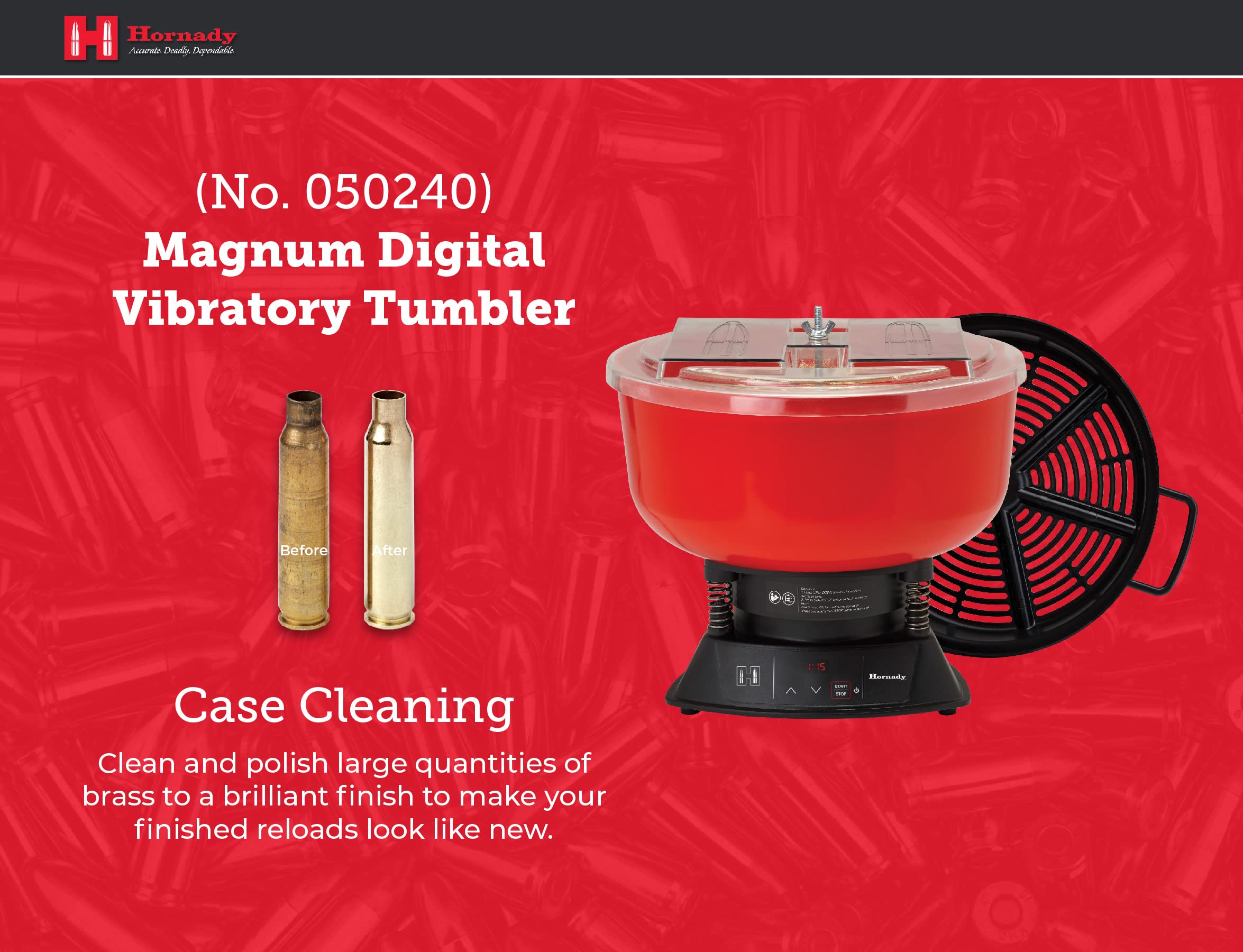Hornady Magnum Digital Vibratory Tumbler - Brass Case Cleaner & Polisher for Reloading - Perfect for Ammo Brass Cleaning & Polishing in Reloading Stations