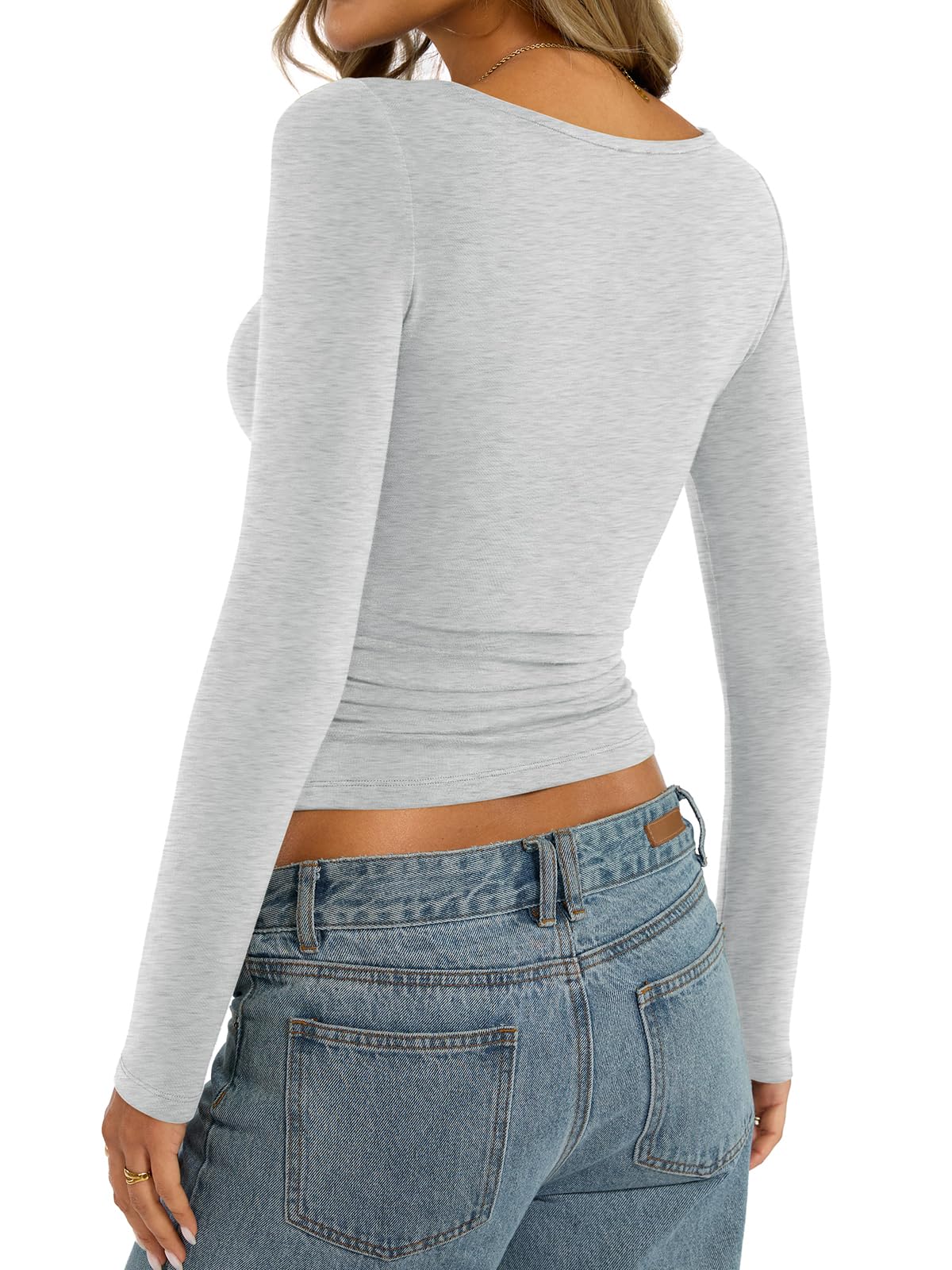 Women's Cotton Boat Neck Long Sleeve Shirts - Stretchy Slim Fit Y2K Crop Tops for Casual Wear, Going Out & Street Style Fashion | Basic Wardrobe Essential for Women & Teens