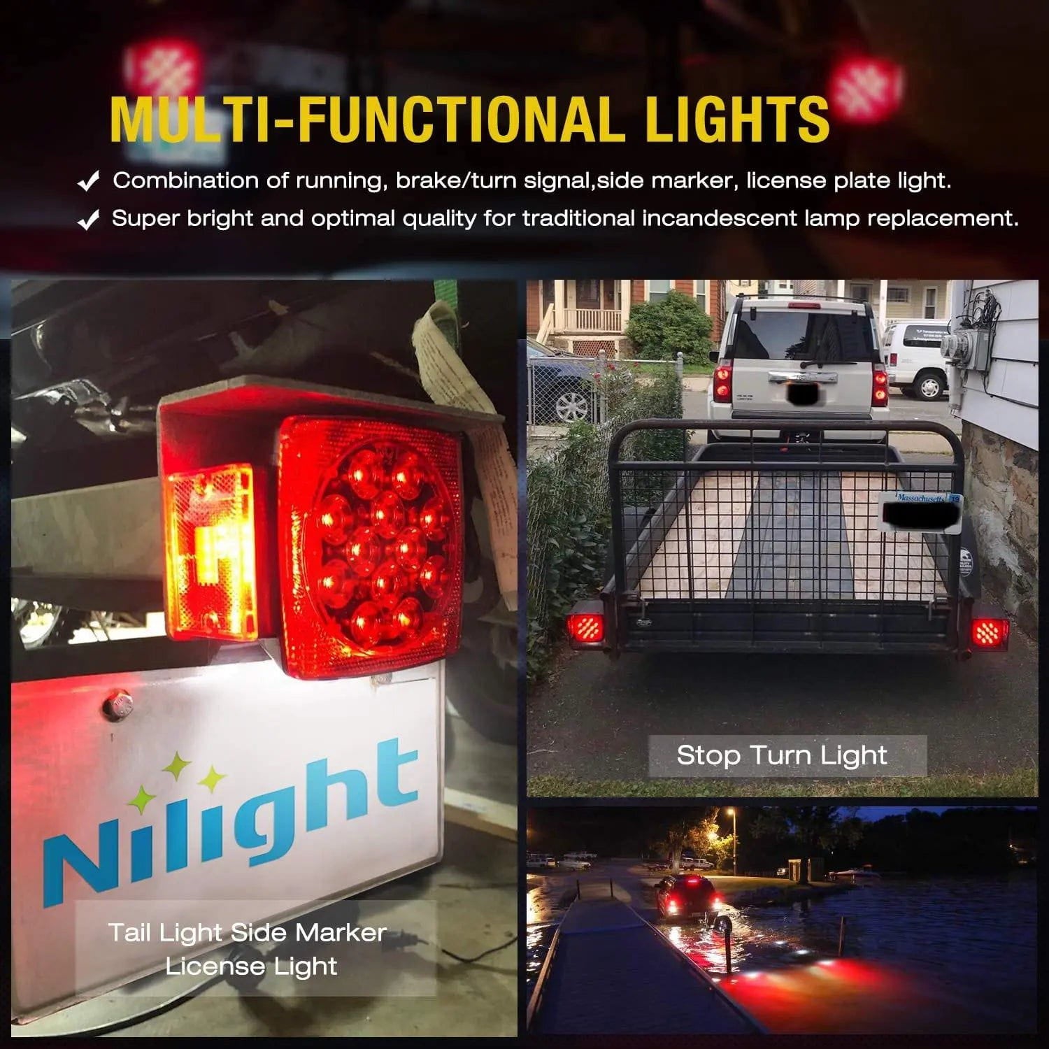 Waterproof Square LED Trailer Lights Kit (Pair) - Submersible, Durable & Bright for Boats, Trailers, RVs - Perfect for Marine, Off-Road & Towing Applications