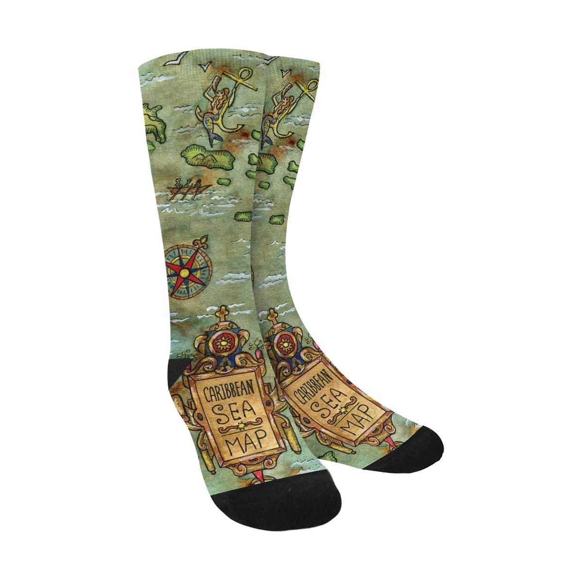 Vintage Pirate Map & Poster Crew Socks - Breathable Athletic Socks for Men & Women - Perfect for Cosplay, Halloween Costumes & Everyday Wear