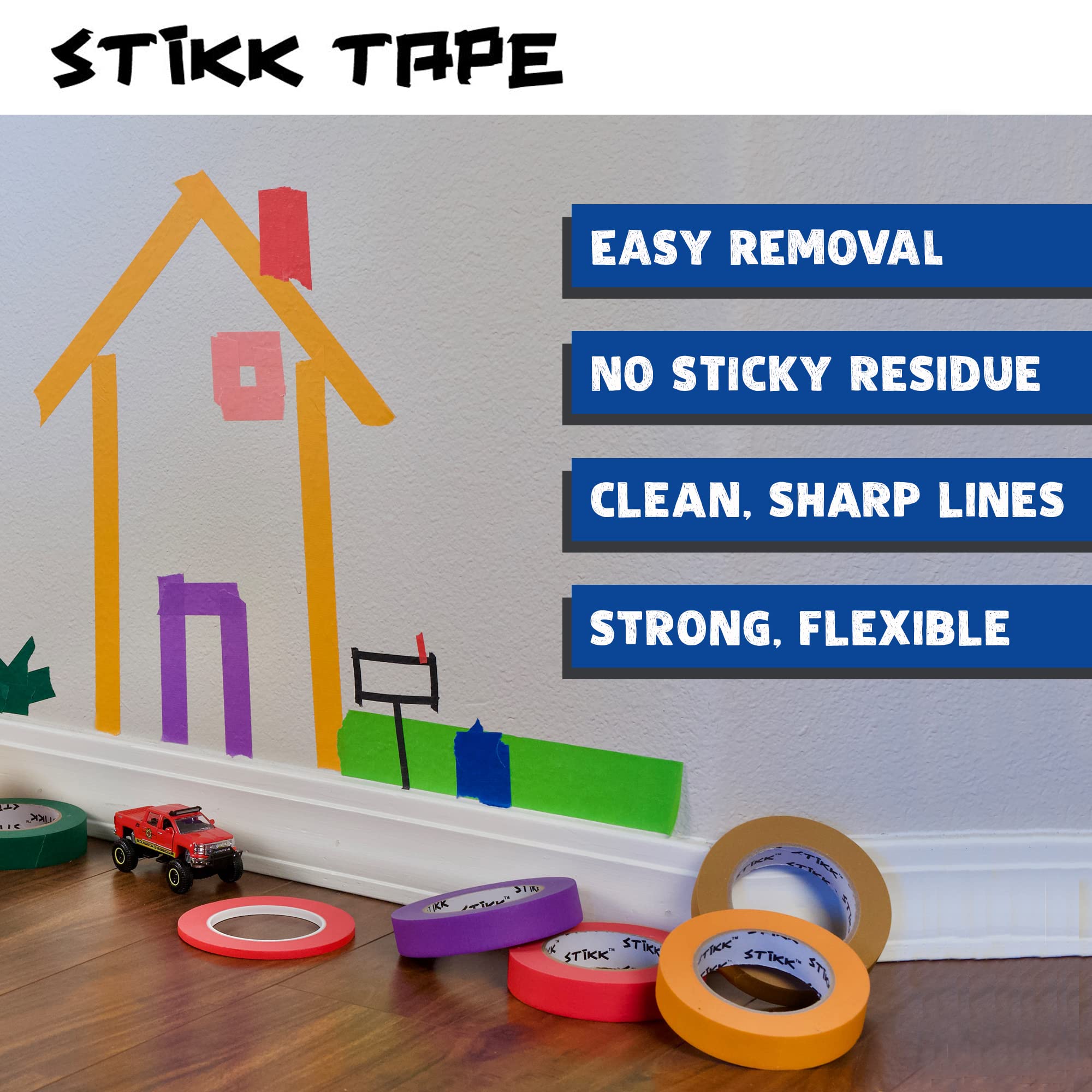 STIKK Professional Painter's Tape - 2 Pack Blue Masking Tape, 3 Inch x 60 Yards - Residue-Free Adhesive for Painting Walls, Edges, Trim & Ceilings - Perfect for DIY Home Projects, Wall Murals & Furniture Painting - Ideal for Clean Lines & Sharp Paint Edges