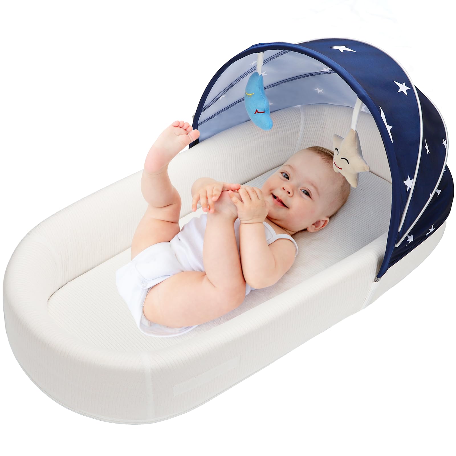Portable Baby Lounger & Travel Bassinet for Newborns, Infants & Toddlers - Lightweight Foldable Washable Mini Crib Co-Sleeper - Perfect for Home, Travel, Camping & Outdoor Use - Blue