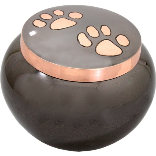 Memorial Pet Urn with Brass Paw Prints for Pet Ashes Keepsake