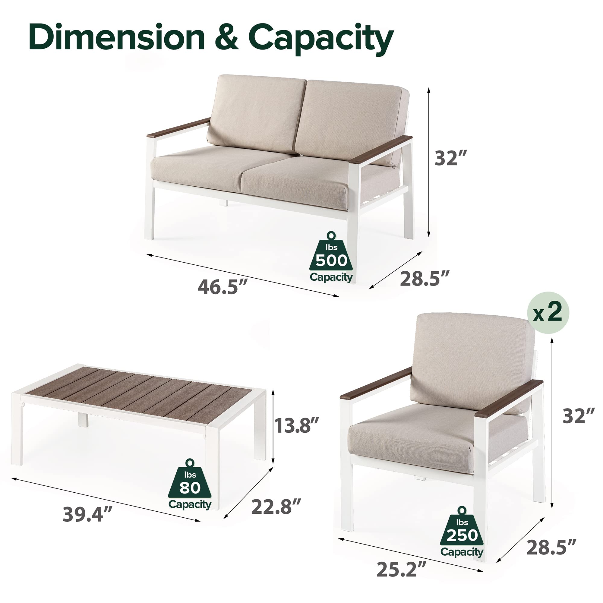 ZINUS Dillon 4-Piece Outdoor Patio Conversation Set - Aluminum & Poly Lumber, Weather-Resistant, Rust-Proof, Easy Assembly (White) - Perfect for Backyard, Garden, Poolside & Deck Relaxation