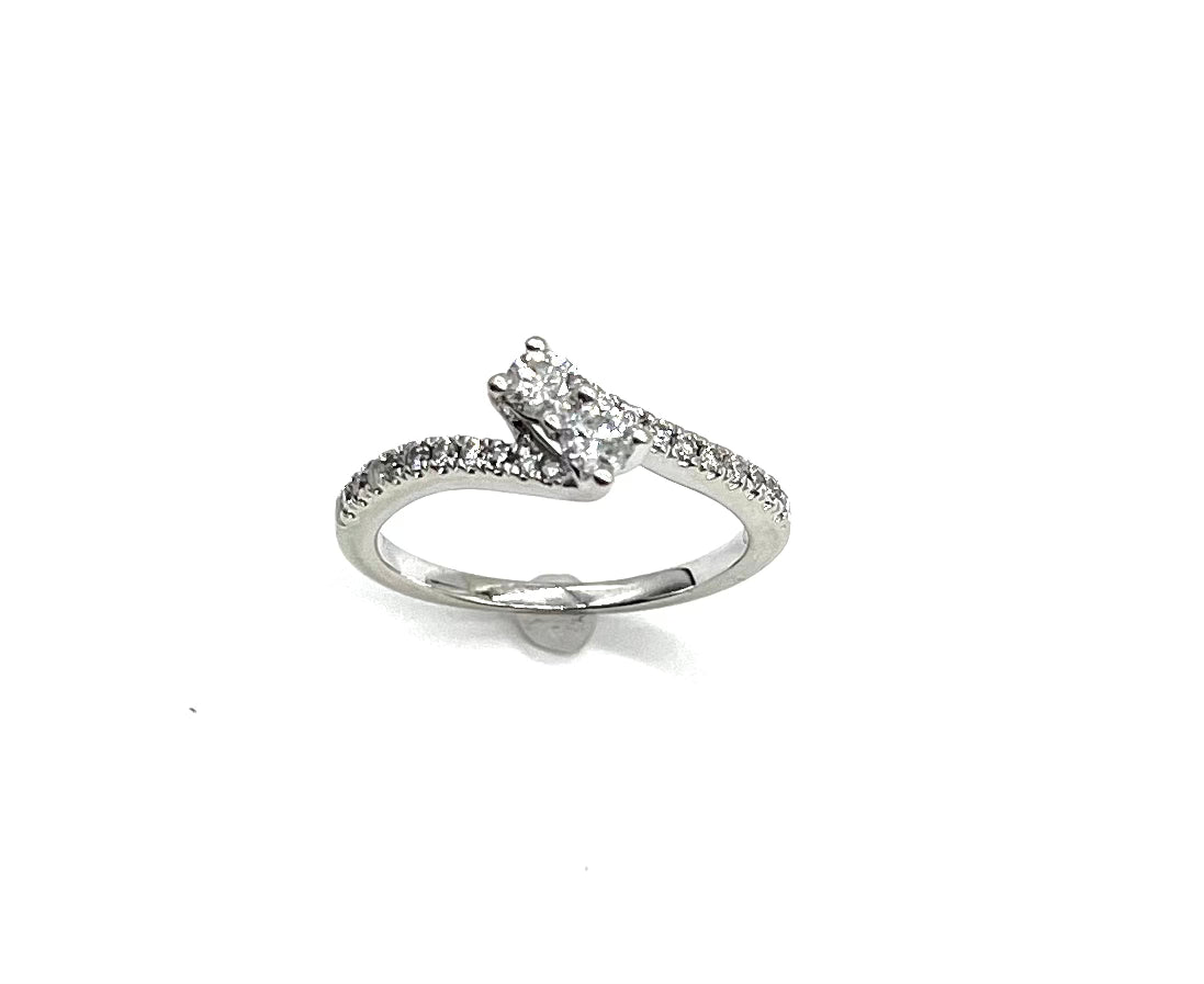 White Gold Eternity Diamond Bypass Ring for Women - 14K Solid Gold Wedding Band, Anniversary Gift, Bridal Jewelry - Perfect for Engagement, Proposal & Special Occasions