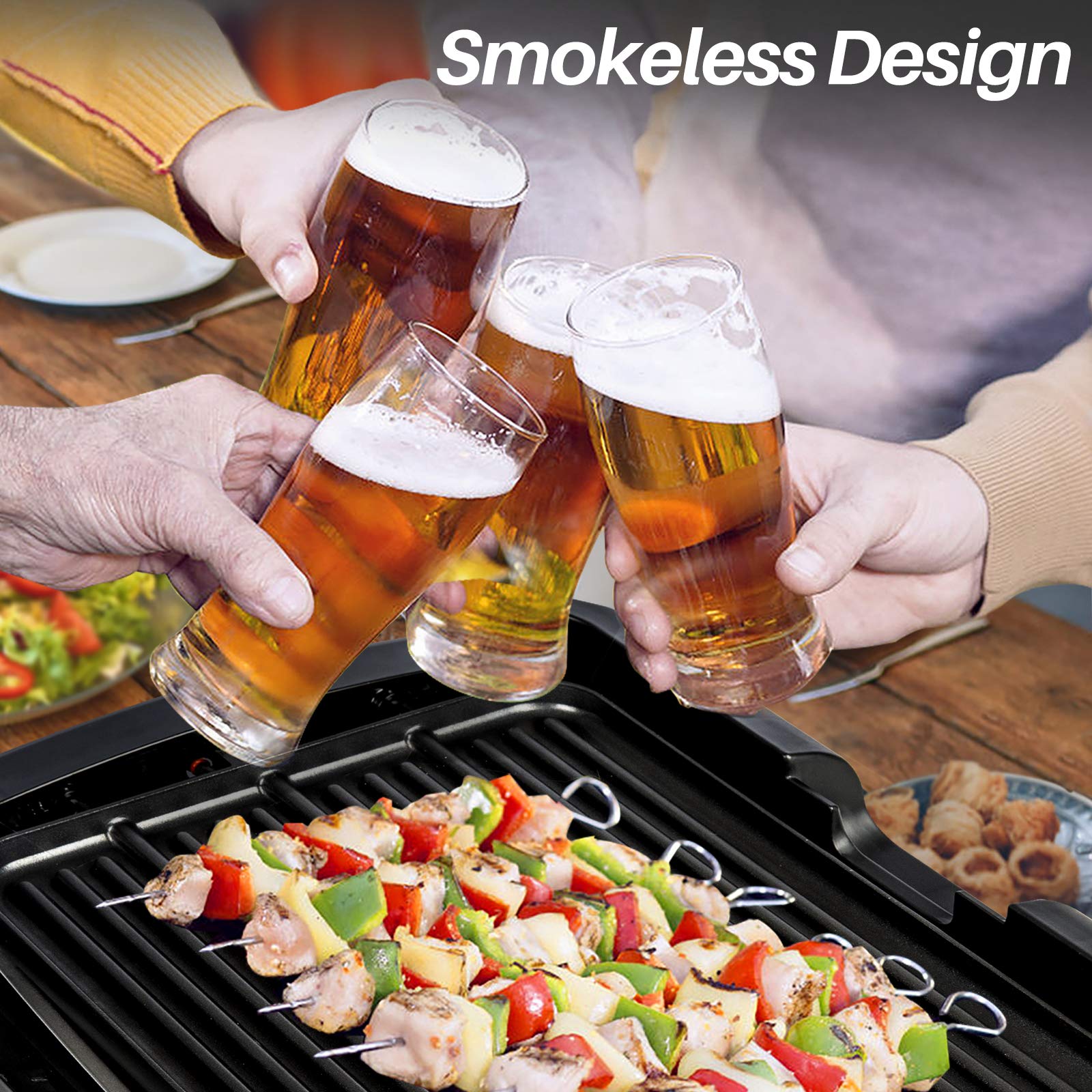 Secura 1800W Electric Smokeless Indoor Grill - 2-in-1 Reversible Grill & Griddle Plates with Glass Lid & XL Drip Tray | Dishwasher Safe | Perfect for Healthy Cooking, Family BBQs & Small Kitchen Spaces