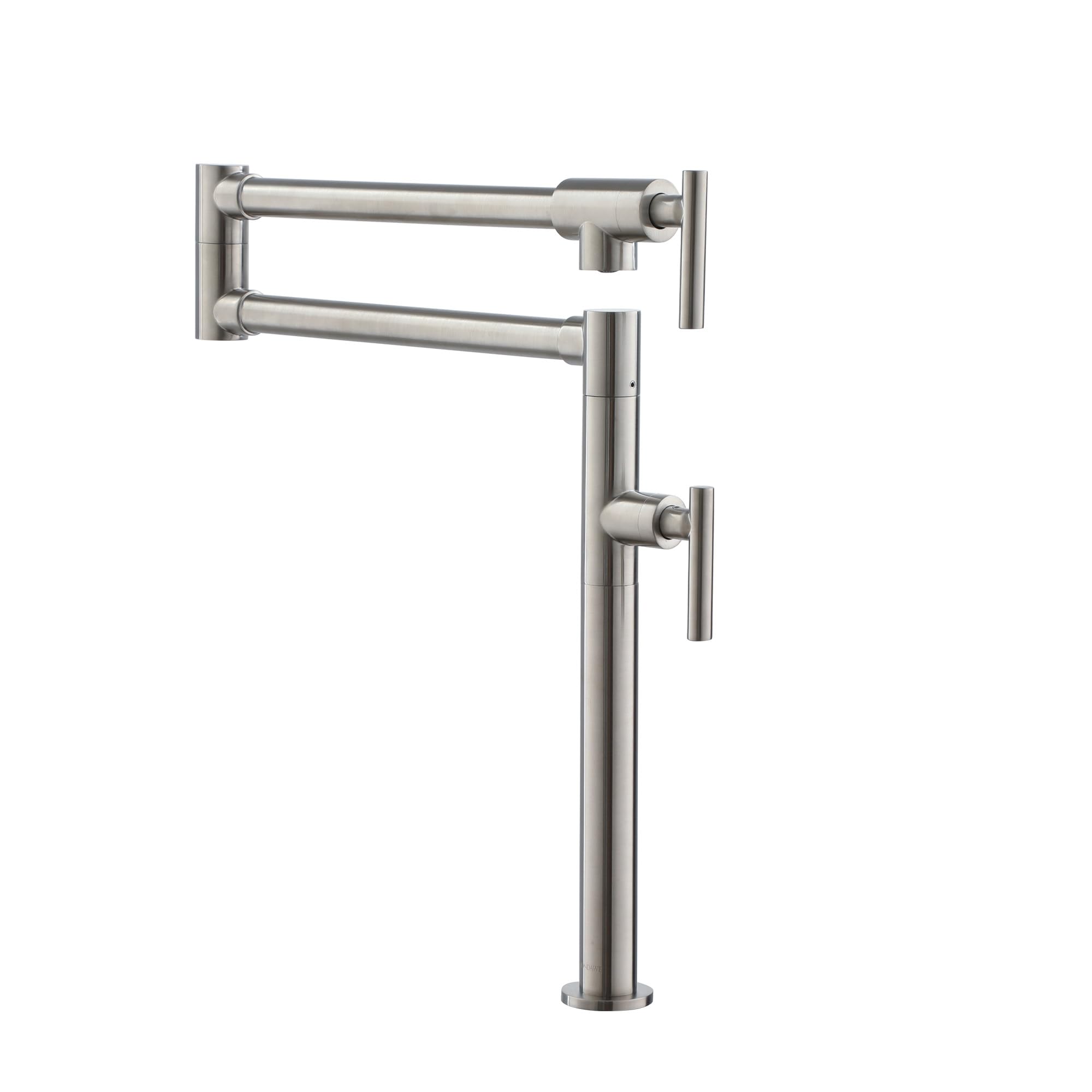 2-in-1 Commercial Grade Pot Filler Faucet - Deck Mount Brass Kitchen Faucet with Double Joint Swing Arms - Lead-Free Brushed Nickel Finish - Ideal for Stove Pot Filling in Restaurants & Home Kitchens