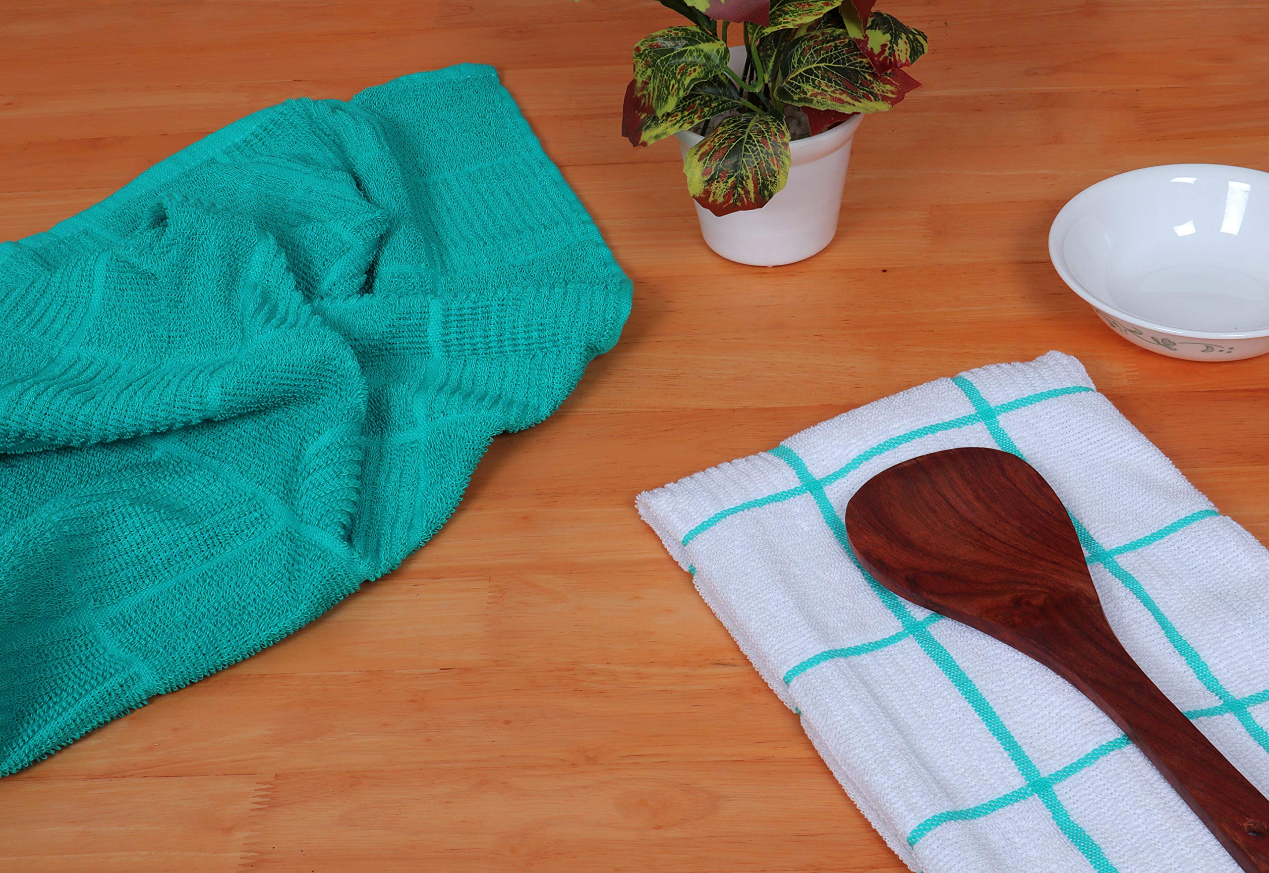 AMOUR INFINI Premium Cotton Kitchen Towels - Pack of 4, 16x28 Inch Super Absorbent & Quick Drying Dish Towels with Hanging Loop - Ideal for Hand Drying, Dishwashing & Tea Time (Teal)