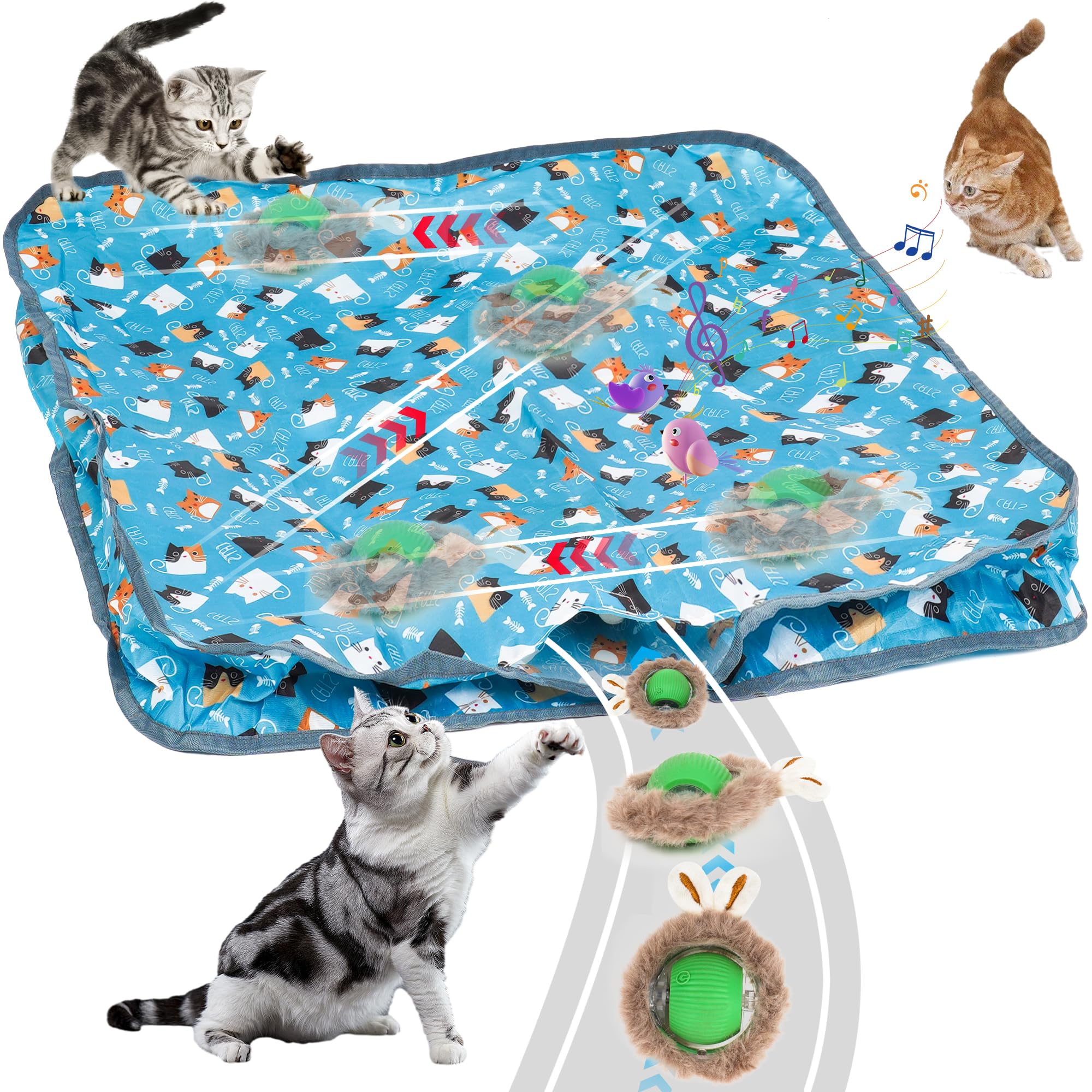 Interactive Cat Toys for Indoor Adult Cats - 3rd Generation Fast Rolling Ball with Play Mat, Hide & Seek Mouse Game - Boredom Buster & Enrichment Toys for Kittens (Perfect for Playtime, Exercise & Mental Stimulation)