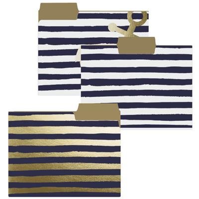 Premium Gold Foil Stripe Anchor File Folders Set - French Inspired Design for Office Organization, Document Storage & Home Office Decor - Elegant Stationery for Professionals, Students & Home Use